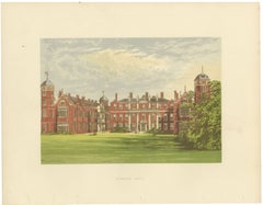 Cobham Hall, Kent, Antique Morris Woodblock Print, circa 1870