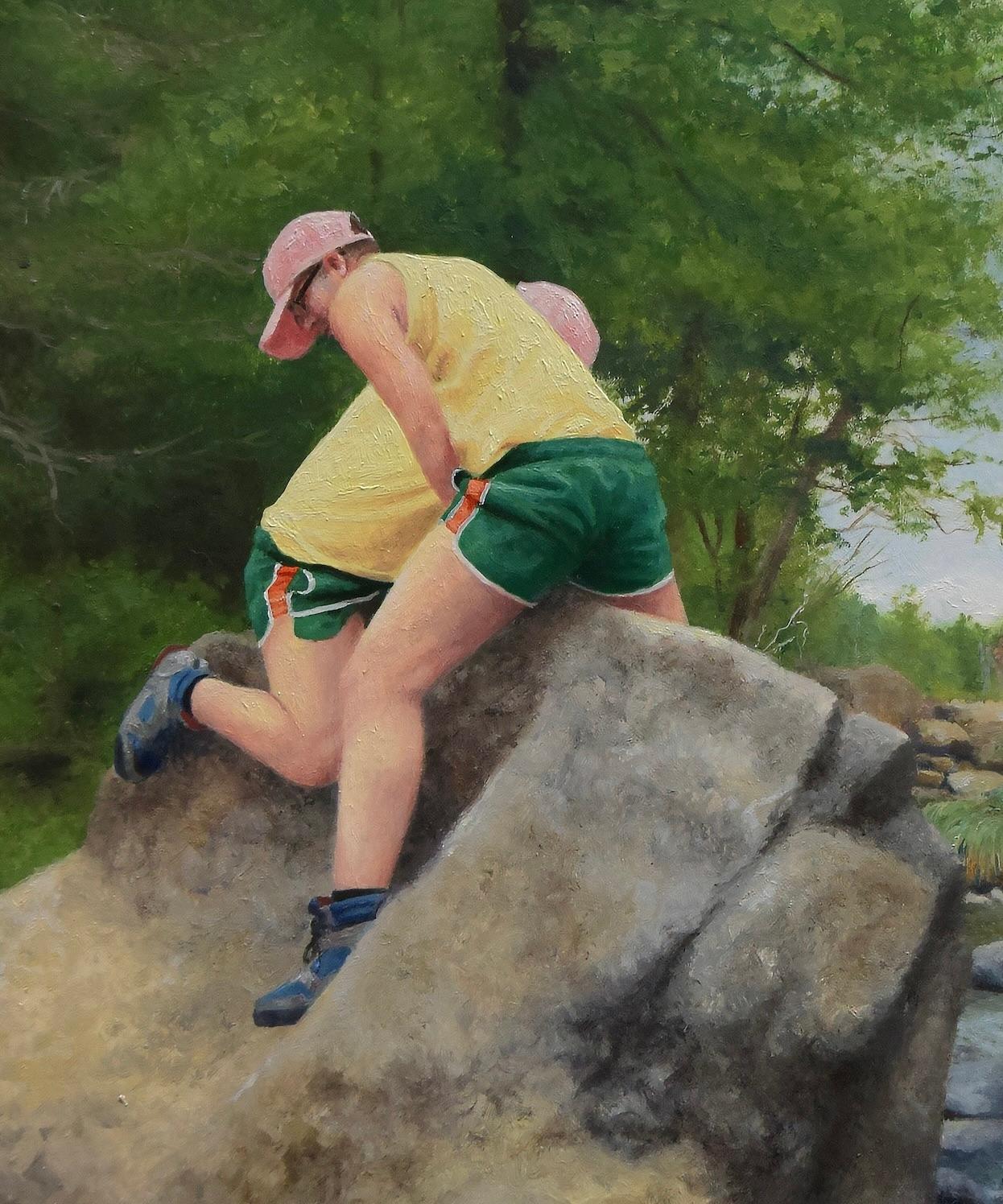 Untitled (Ausable River 1) - Contemporary figurative landscape oil painting - Gray Figurative Painting by Cobi Moules