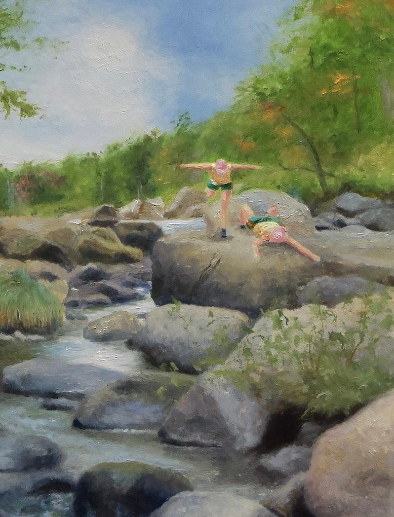 Figurative hyperreal landscape oil painting, 