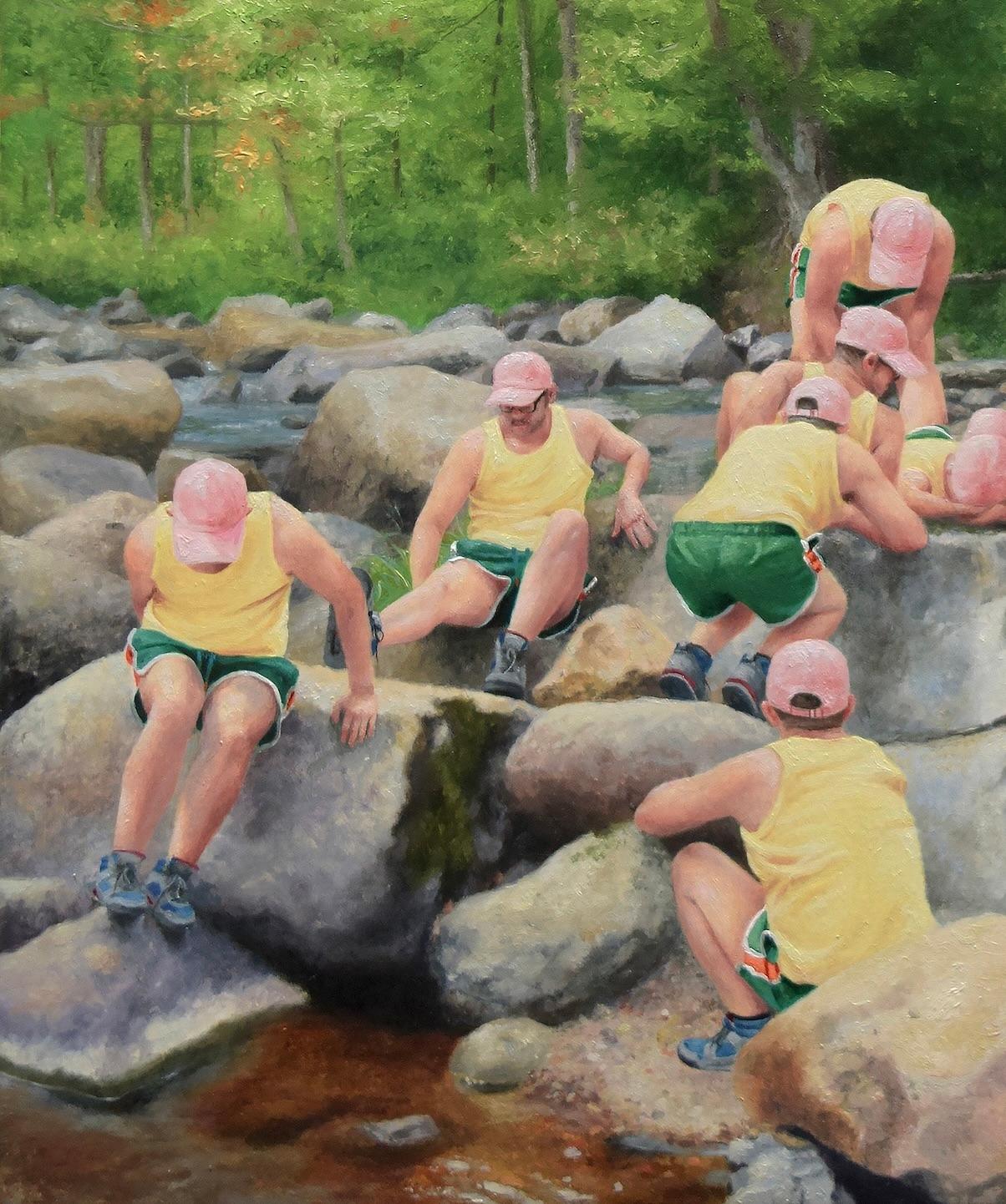 Untitled (Ausable River 2) - Contemporary figurative landscape oil painting - Gray Figurative Painting by Cobi Moules