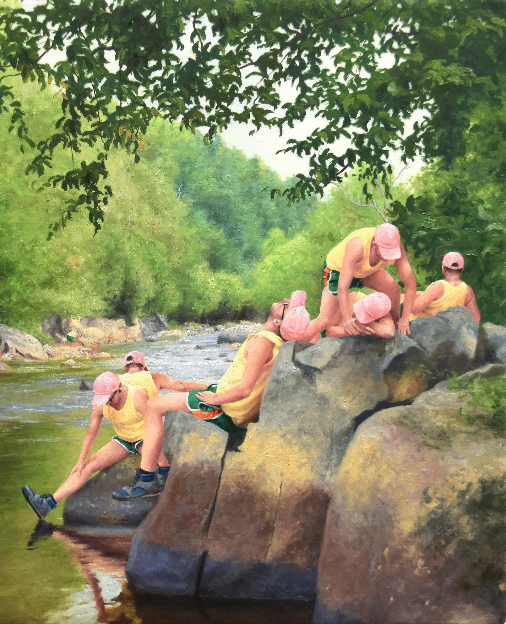 Figurative hyperreal landscape oil painting, 