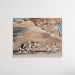 Senza titolo (Isola nel cielo) - Pittura ad olio di paesaggio figurativo