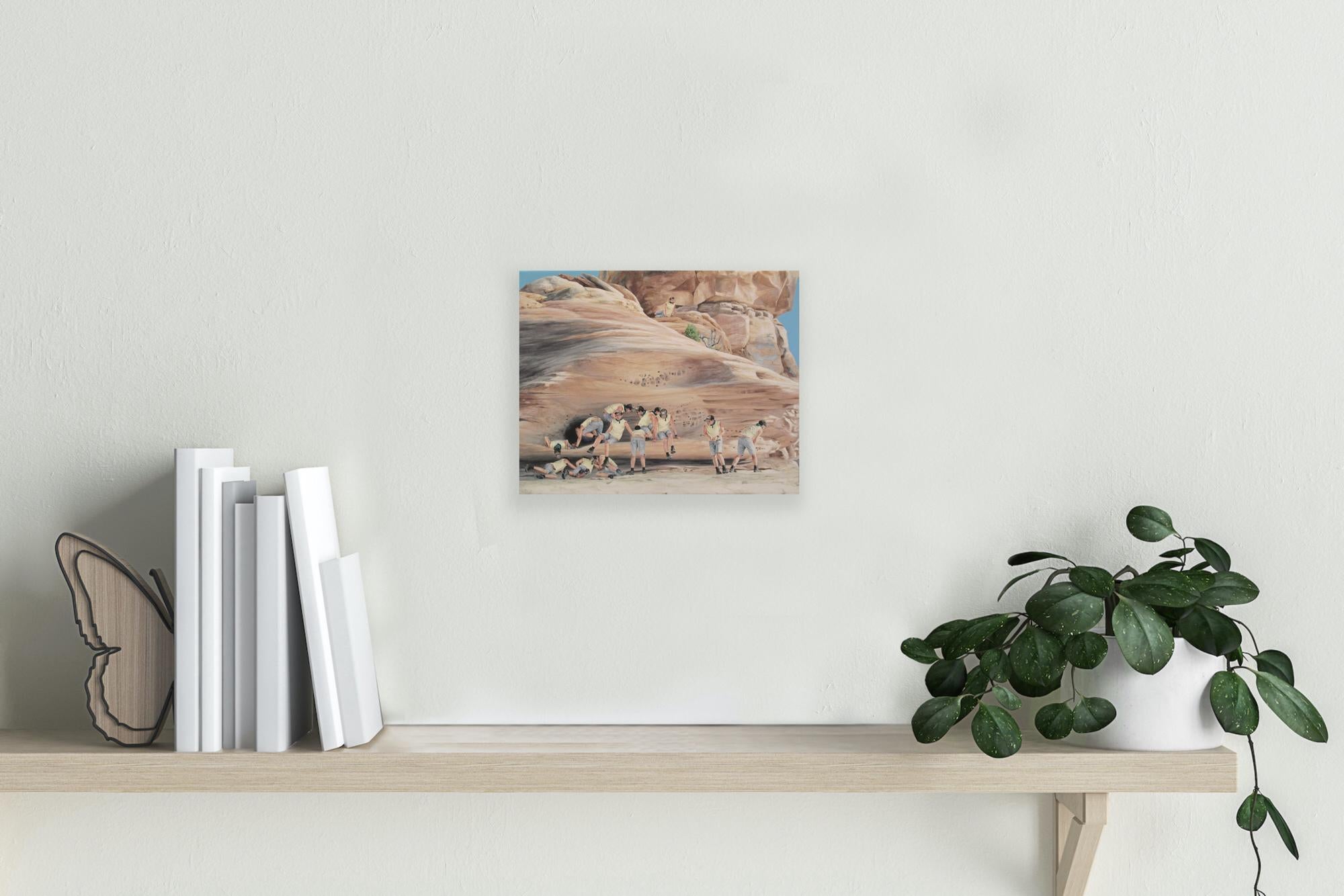 Untitled (Island in the Sky) - Figurative landscape oil painting - Brown Landscape Painting by Cobi Moules