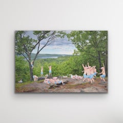 Senza titolo (Vista di montagna del lago Schroon) - Pittura ad olio di paesaggio figurativo