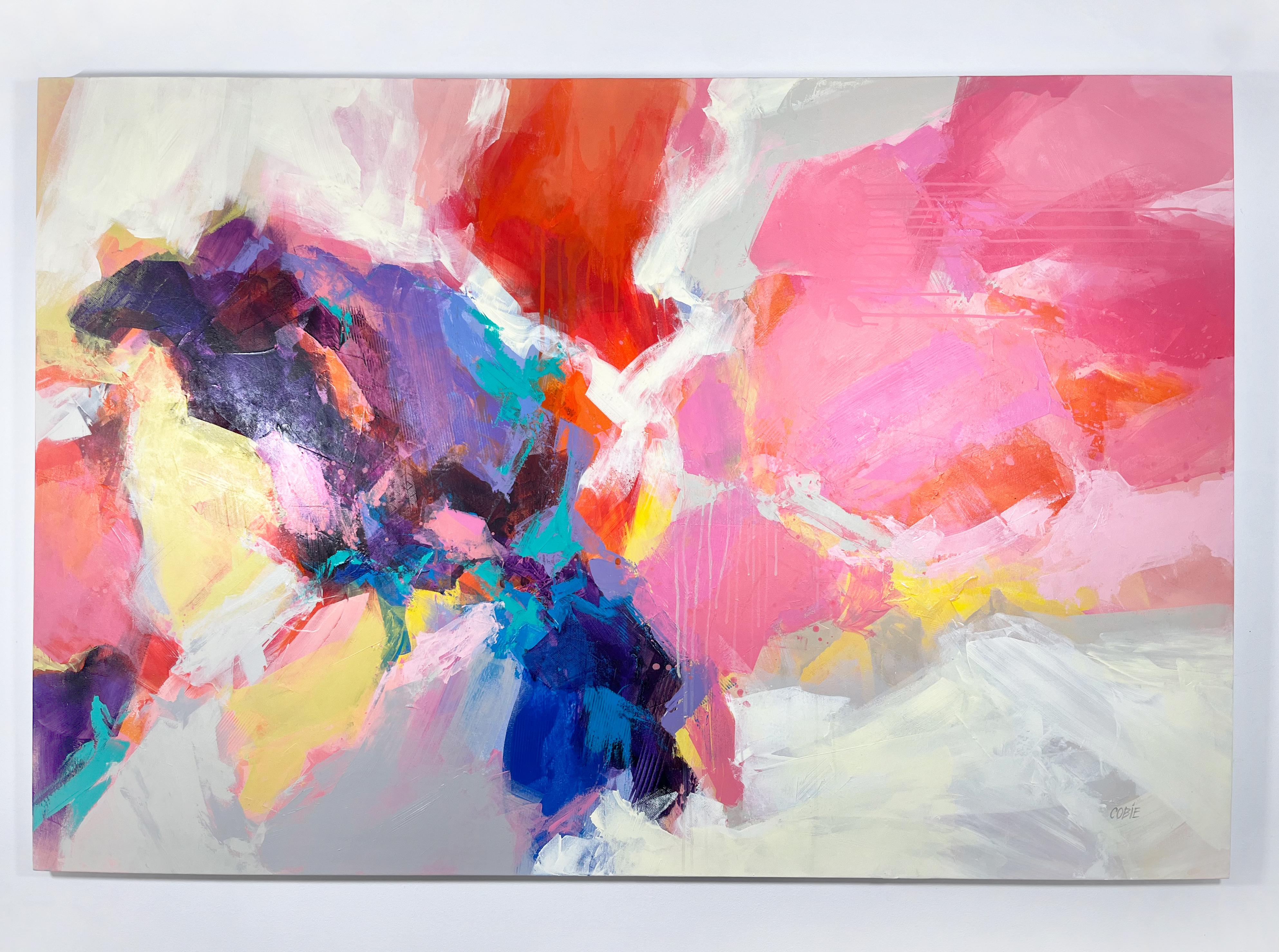 Dream Bigger, 48" x 72", large bright colorful abstract, acrylic on canvas, 2023 - Mixed Media Art by Cobie Cruz