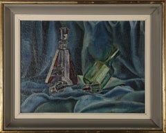 Cobin - Framed 1949 Oil, Deco Decanters & Shot Glasses