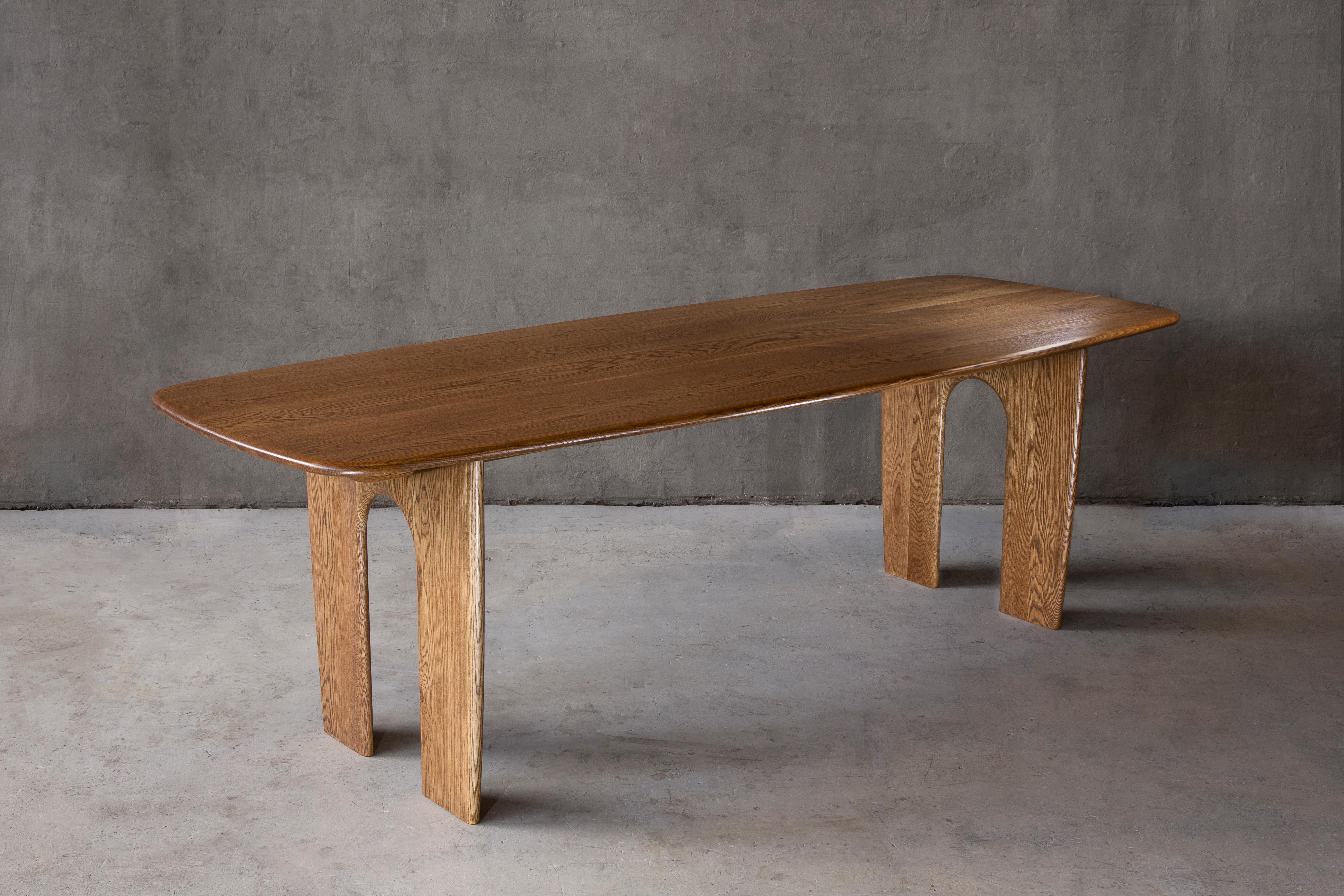 Modern Coble Dining Table - Wooden Oak Veneer — seats 6-8  For Sale