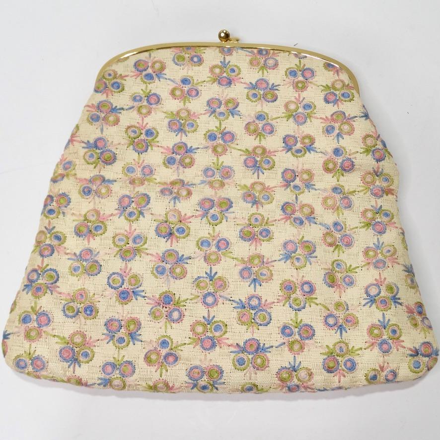 Coblentz 1960s Original Fold Over Embroidered Clutch In Good Condition For Sale In Scottsdale, AZ