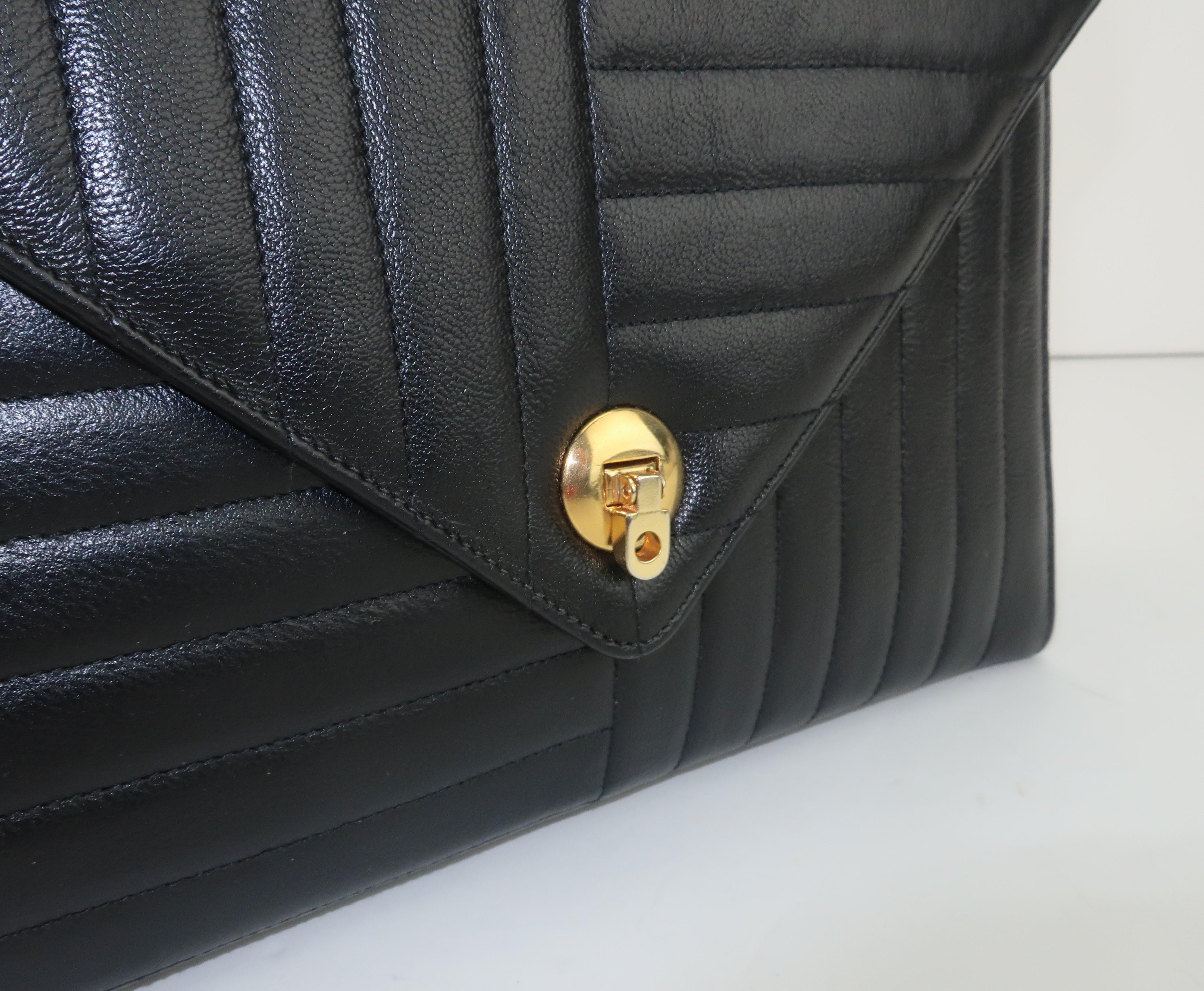 Women's Coblentz Black Leather Handbag With Gold Convertible Chain, 1960's