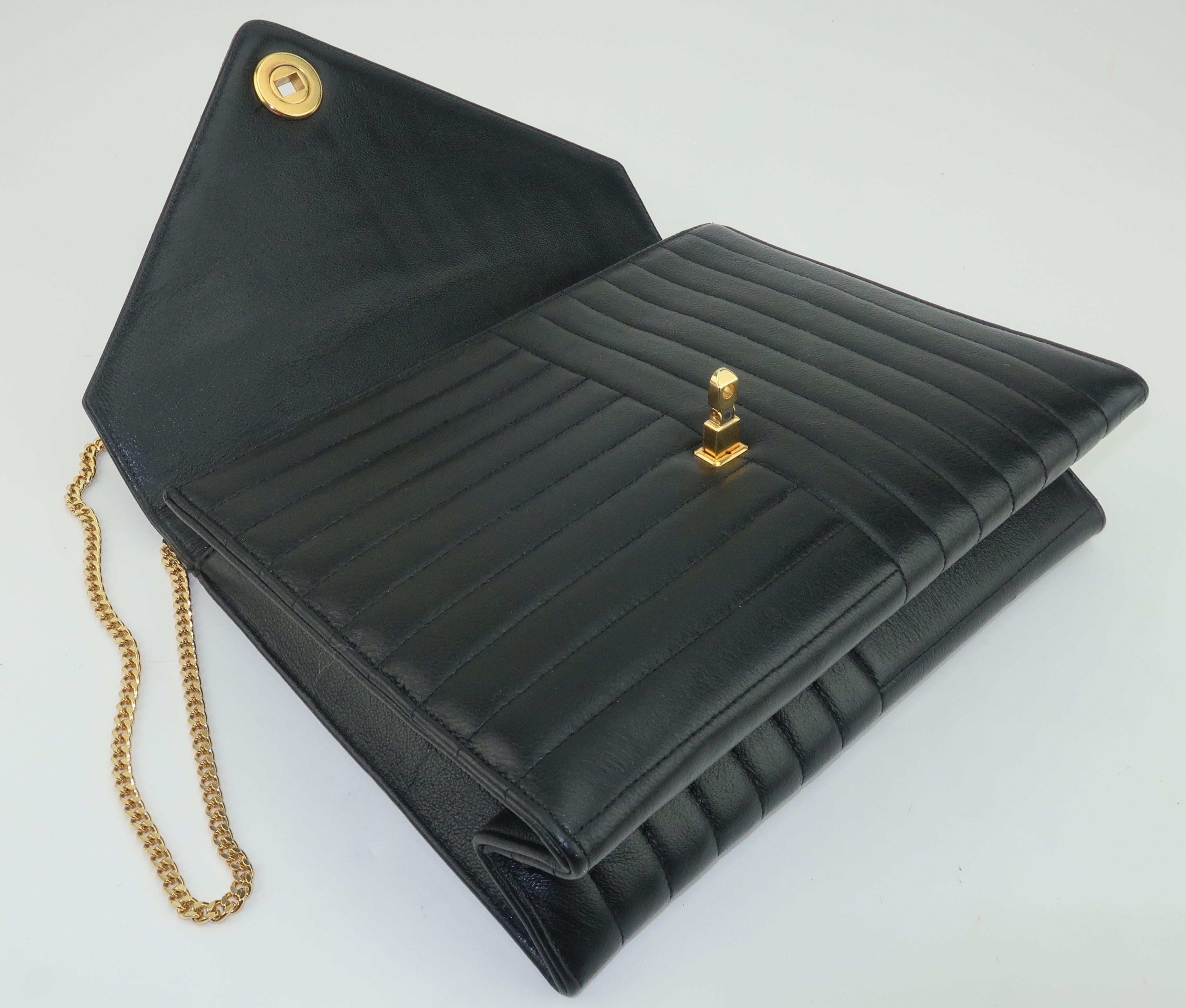 Coblentz Black Leather Handbag With Gold Convertible Chain, 1960's 2
