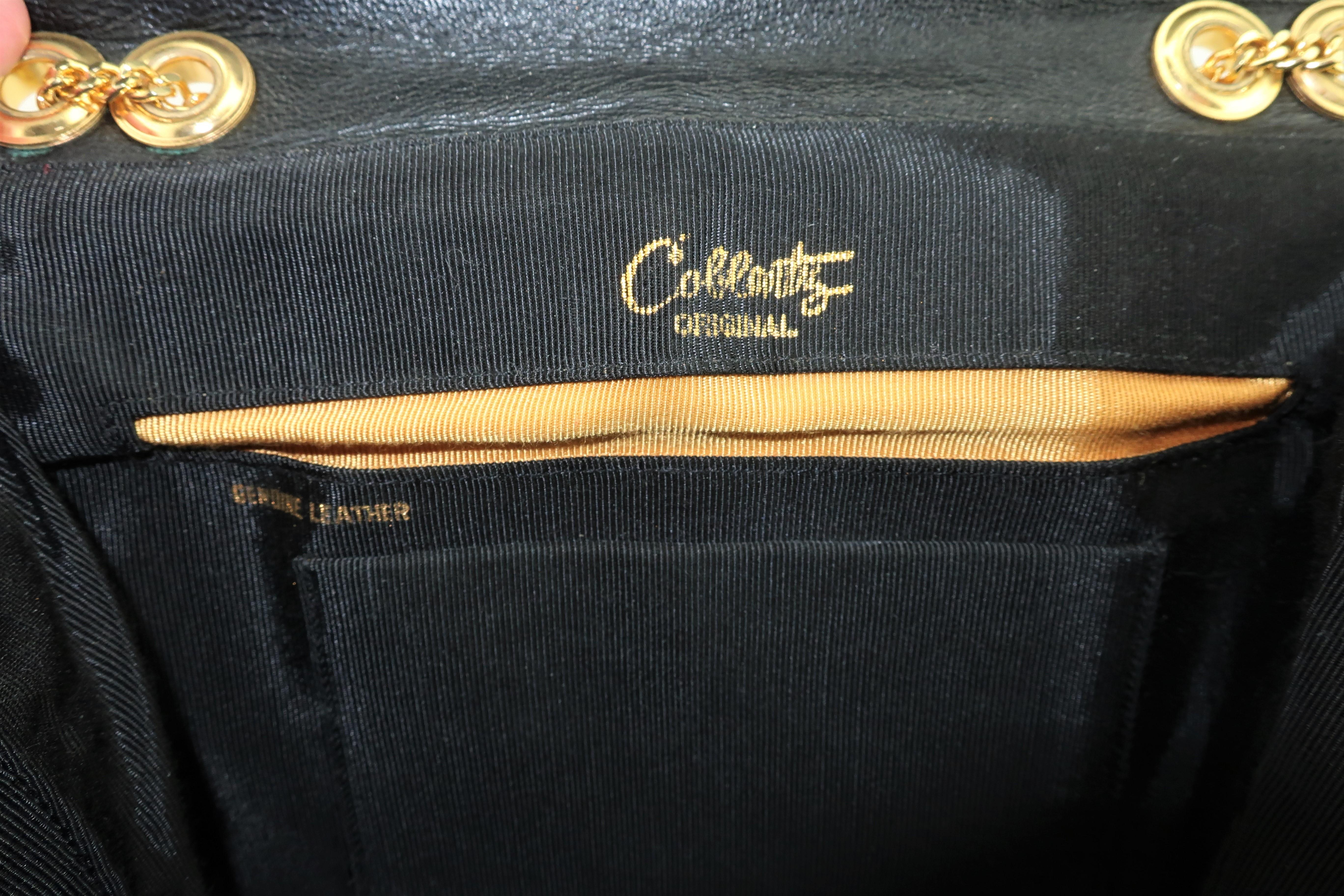 Coblentz Black Leather Handbag With Gold Convertible Chain, 1960's 3