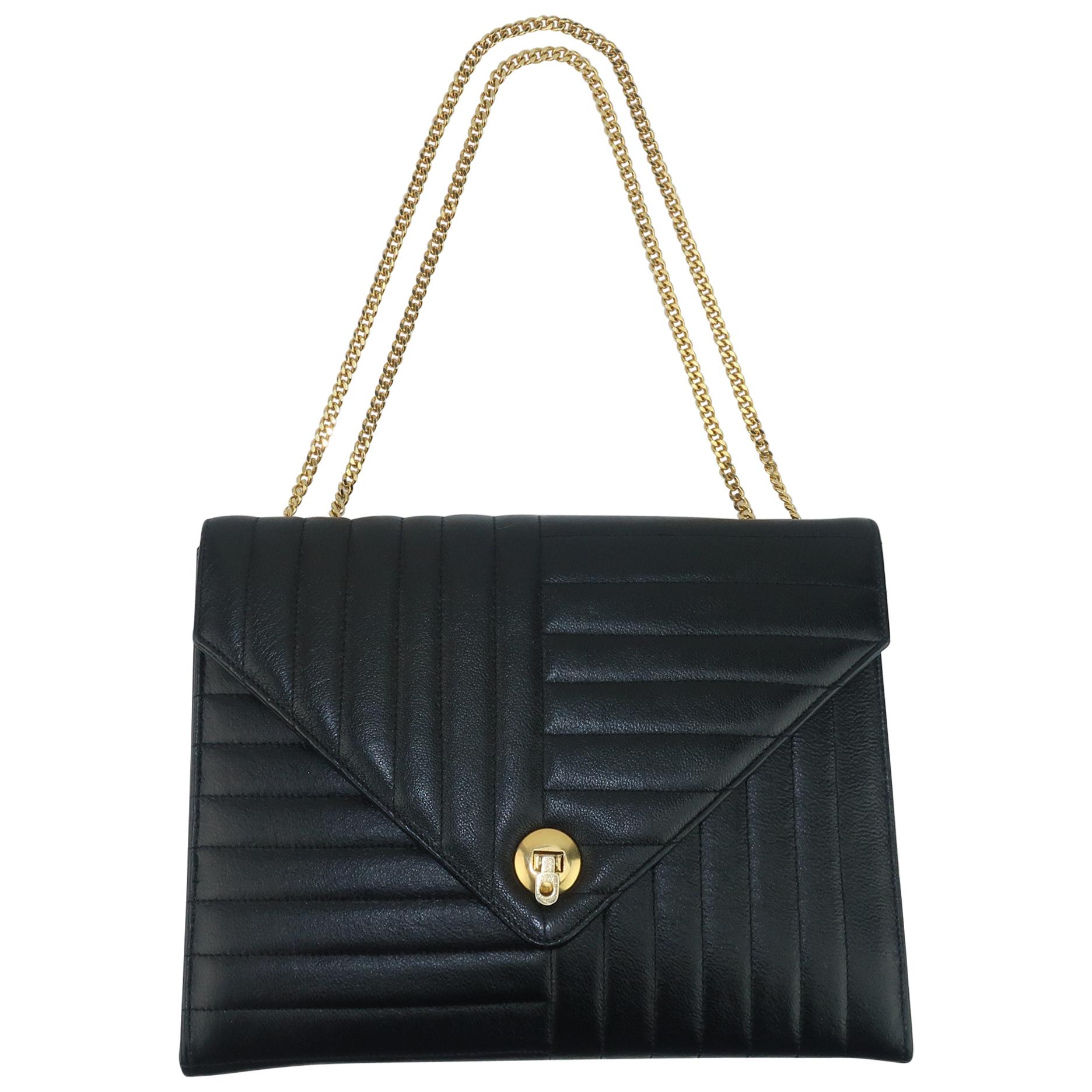 Coblentz Black Leather Handbag With Gold Convertible Chain, 1960's