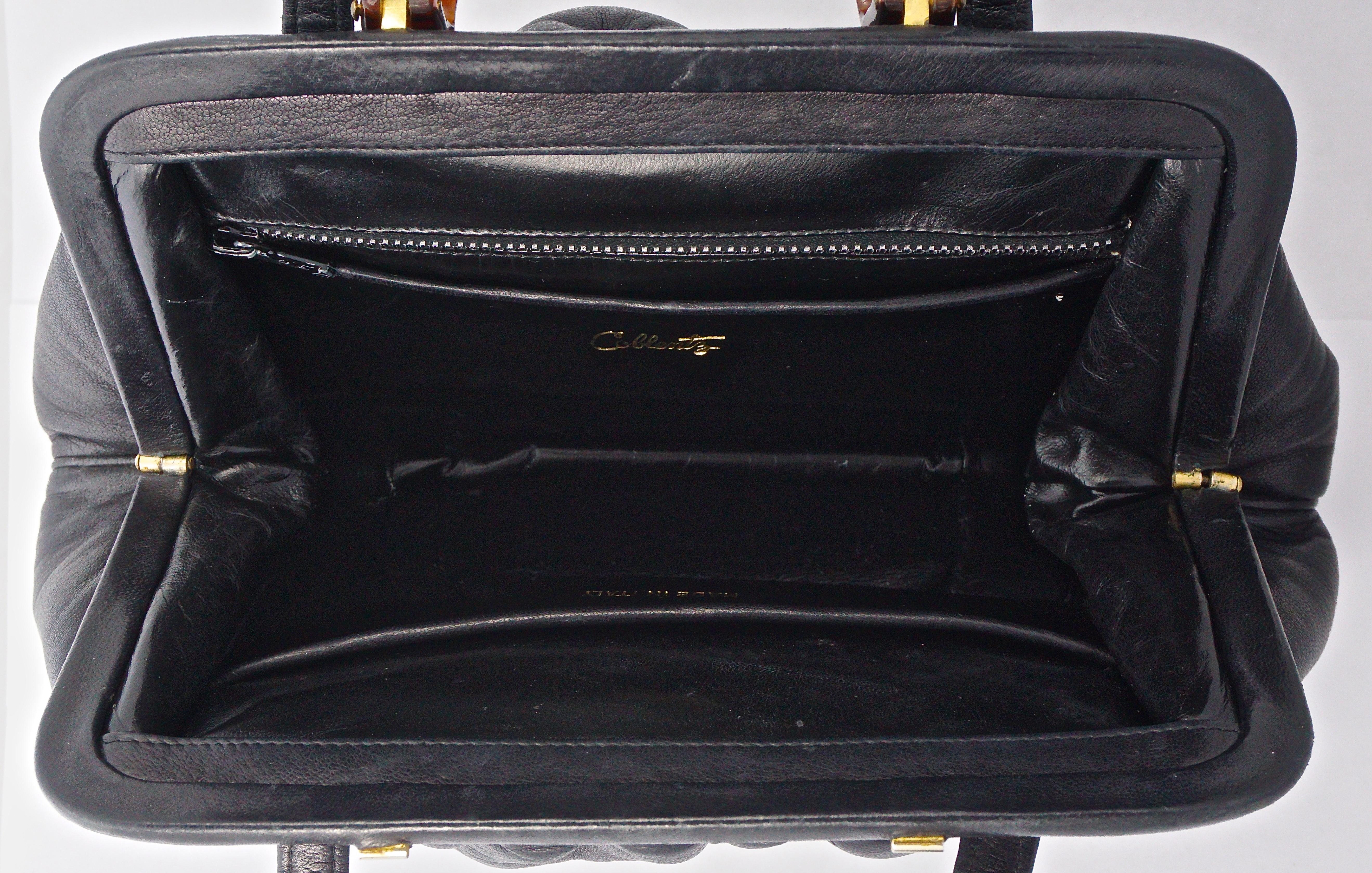 Coblentz Italian Soft Black Leather Handbag with a Faux Tortoiseshell Clasp In Good Condition In London, GB