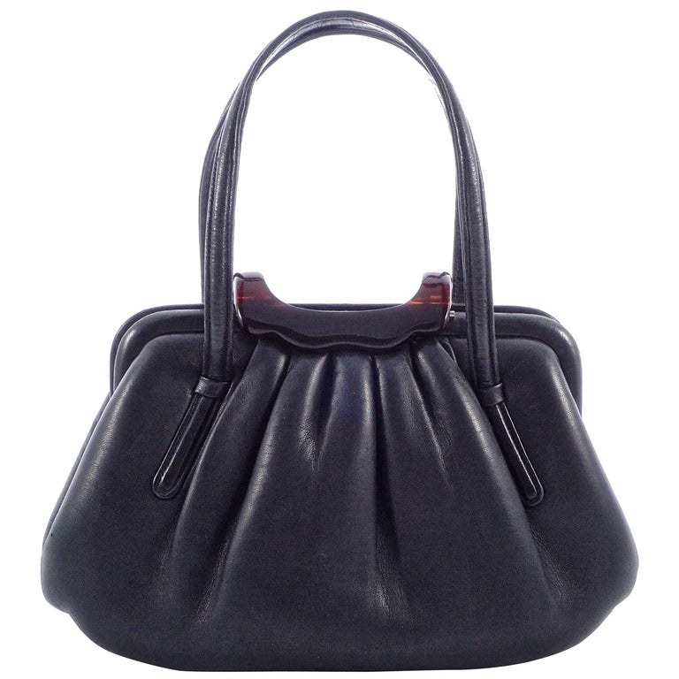 Coblentz Italian Soft Black Leather Handbag with a Faux Tortoiseshell