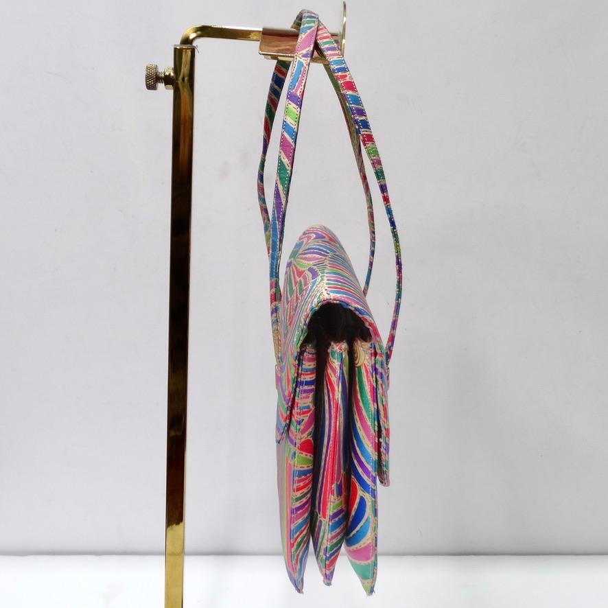 Coblentz Saks Fifth Avenue Multicolor Fold Over Handbag In Excellent Condition For Sale In Scottsdale, AZ