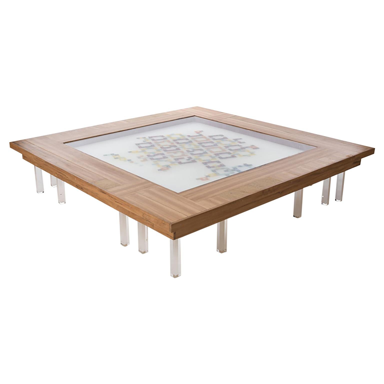 Mesa baja de madera con mosaico Cobogò en venta