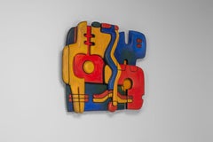 Cobra art wall sculpture in painted wood France 1970s