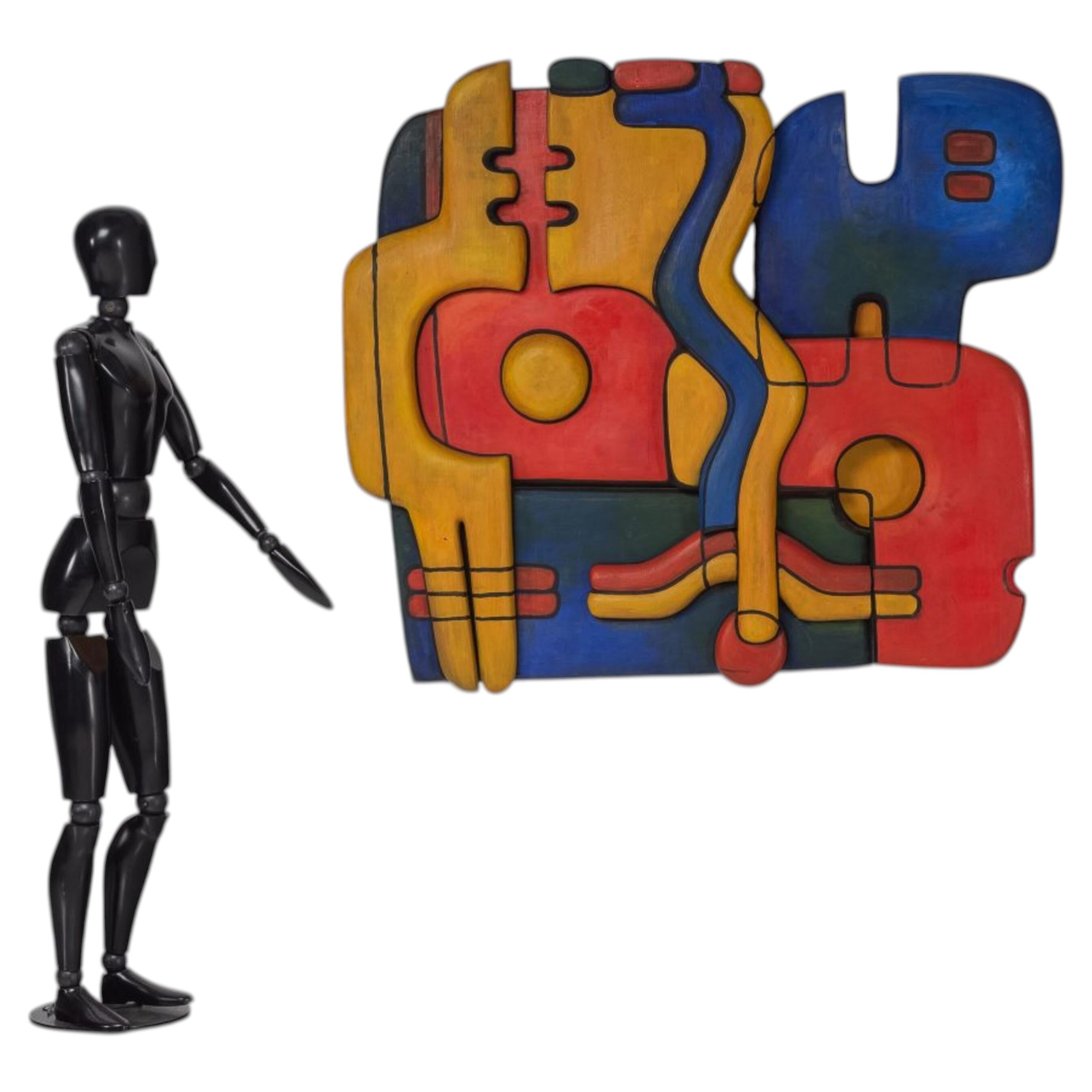 Cobra art wall sculpture in painted wood France 1970s