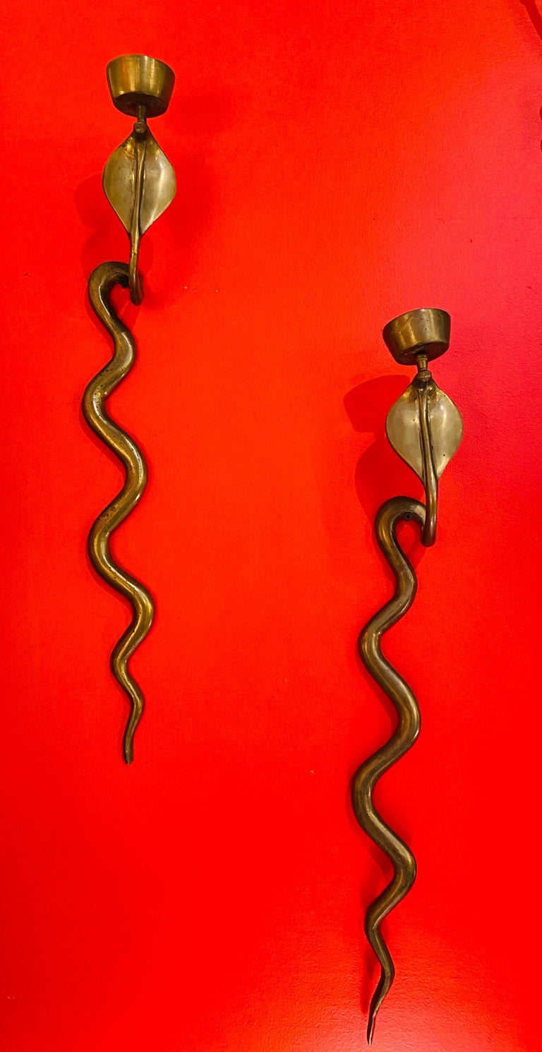 brass wall candle holders on Cobra Brass Candleholders Wall Sconces For Sale At 1stdibs