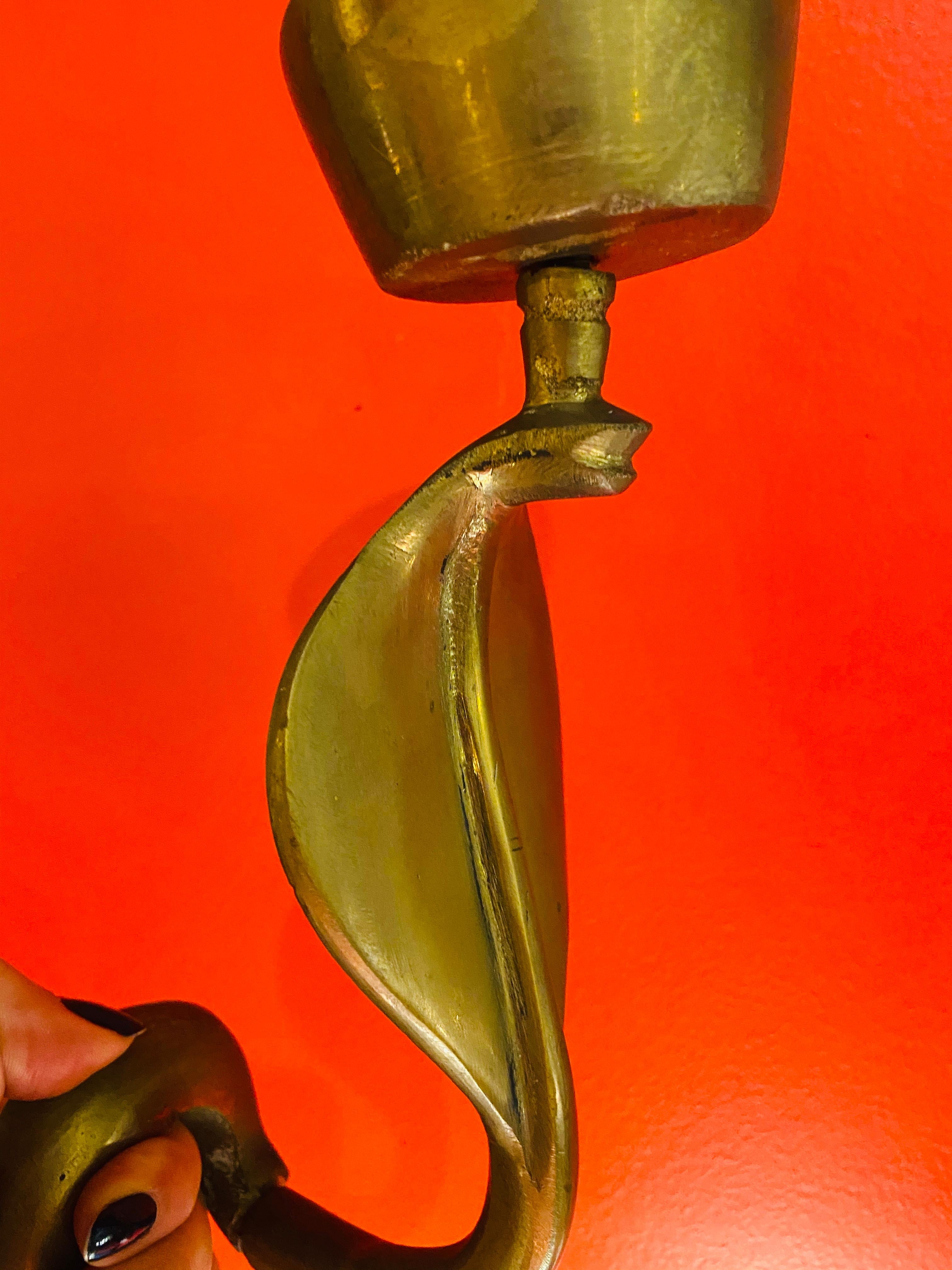 Late 20th Century Cobra Brass Candleholders/Wall Sconces