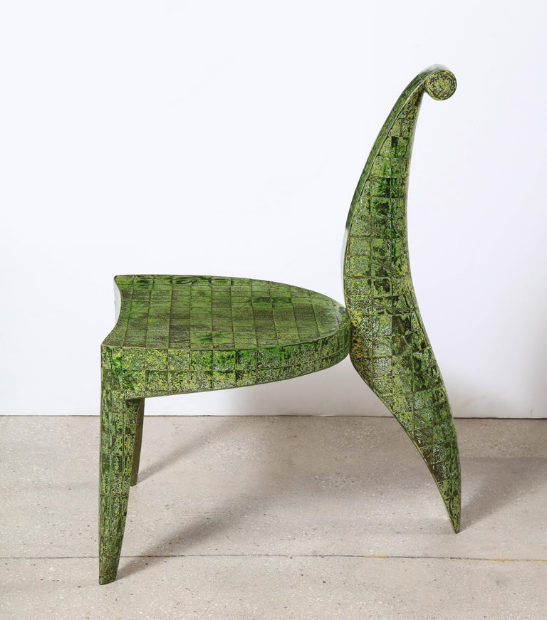 Modern “Cobra” sculptural green lacquered chair, by Alasdair Cooke For Sale