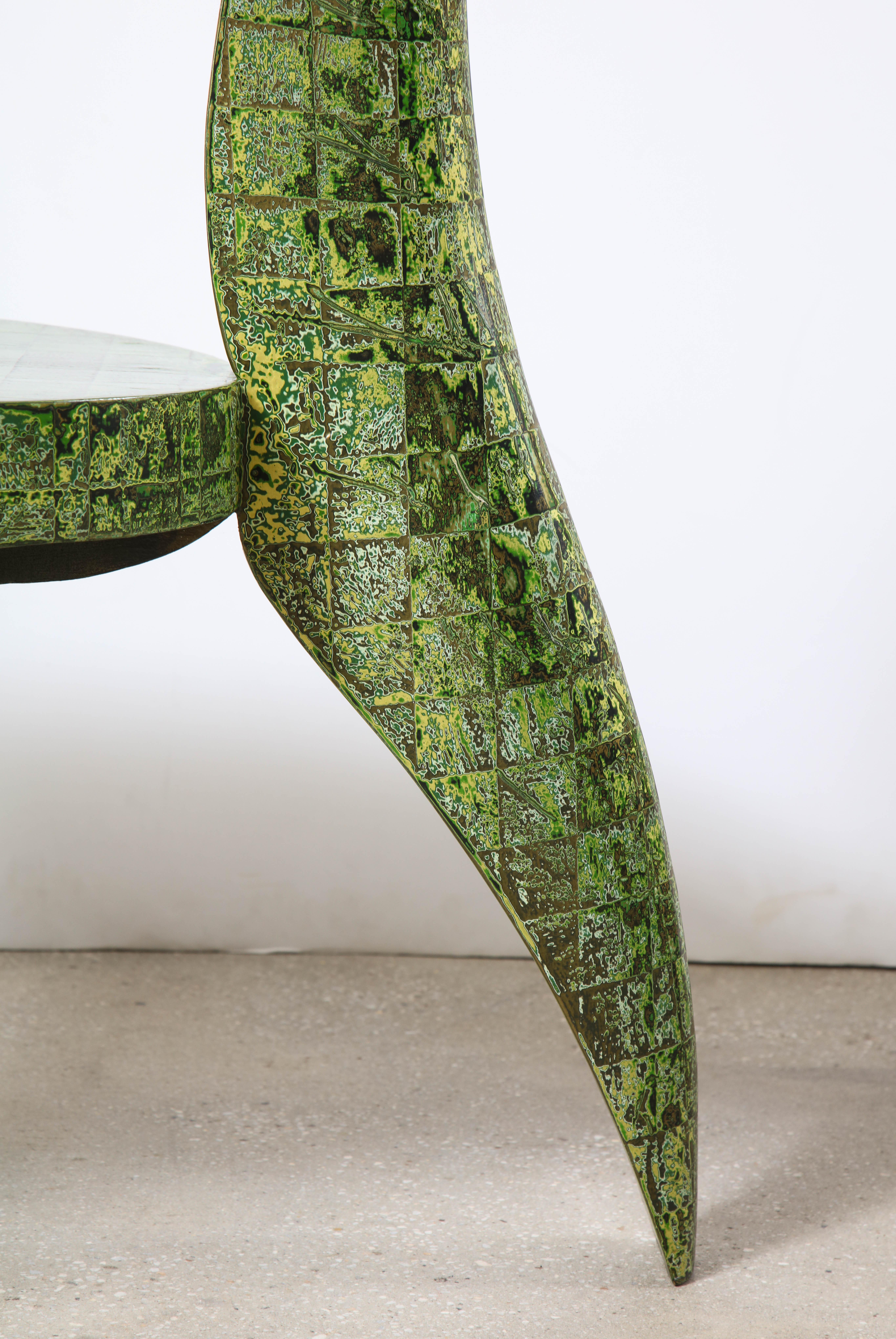 Modern “Cobra” sculptural green lacquered chair, by Alasdair Cooke For Sale