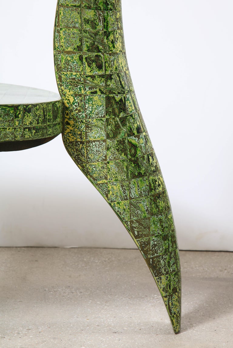 French “Cobra” sculptural green lacquered chair, by Alasdair Cooke For Sale
