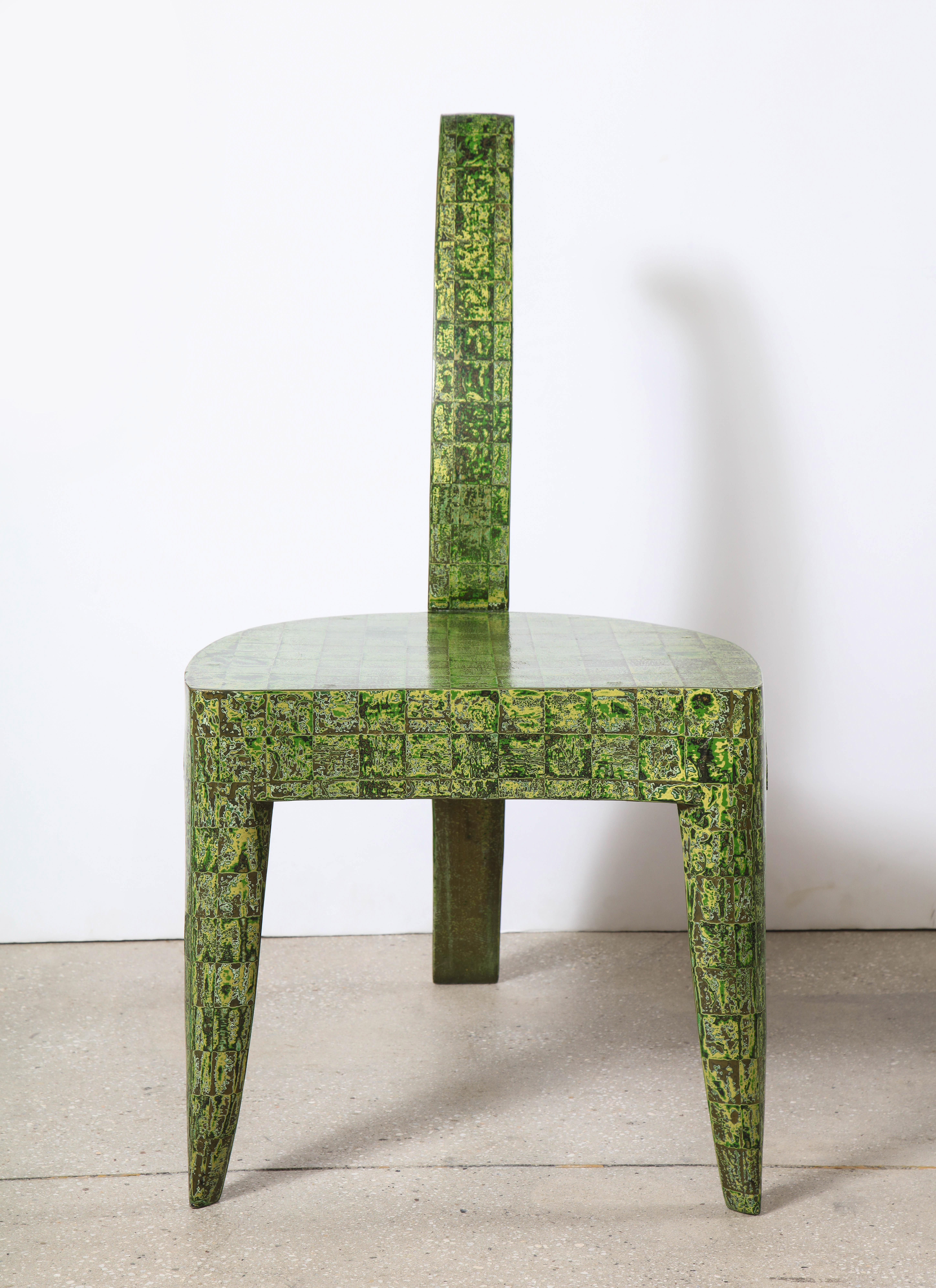 Lacquer “Cobra” sculptural green lacquered chair, by Alasdair Cooke For Sale