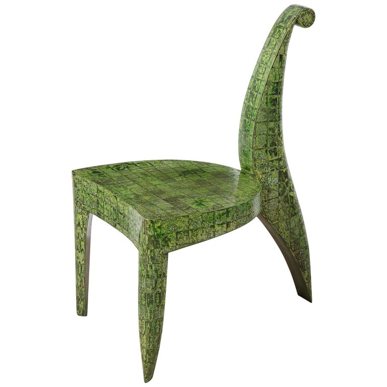 “Cobra” sculptural green lacquered chair, by Alasdair Cooke For Sale