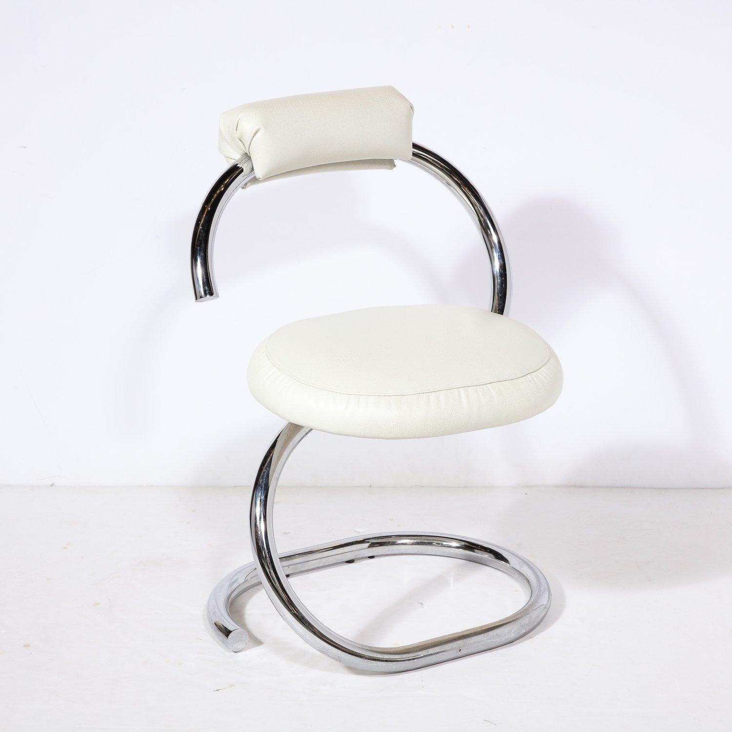 Cobra Chair in Curved Chrome & White Leather by Giotto Stoppino For Sale 4