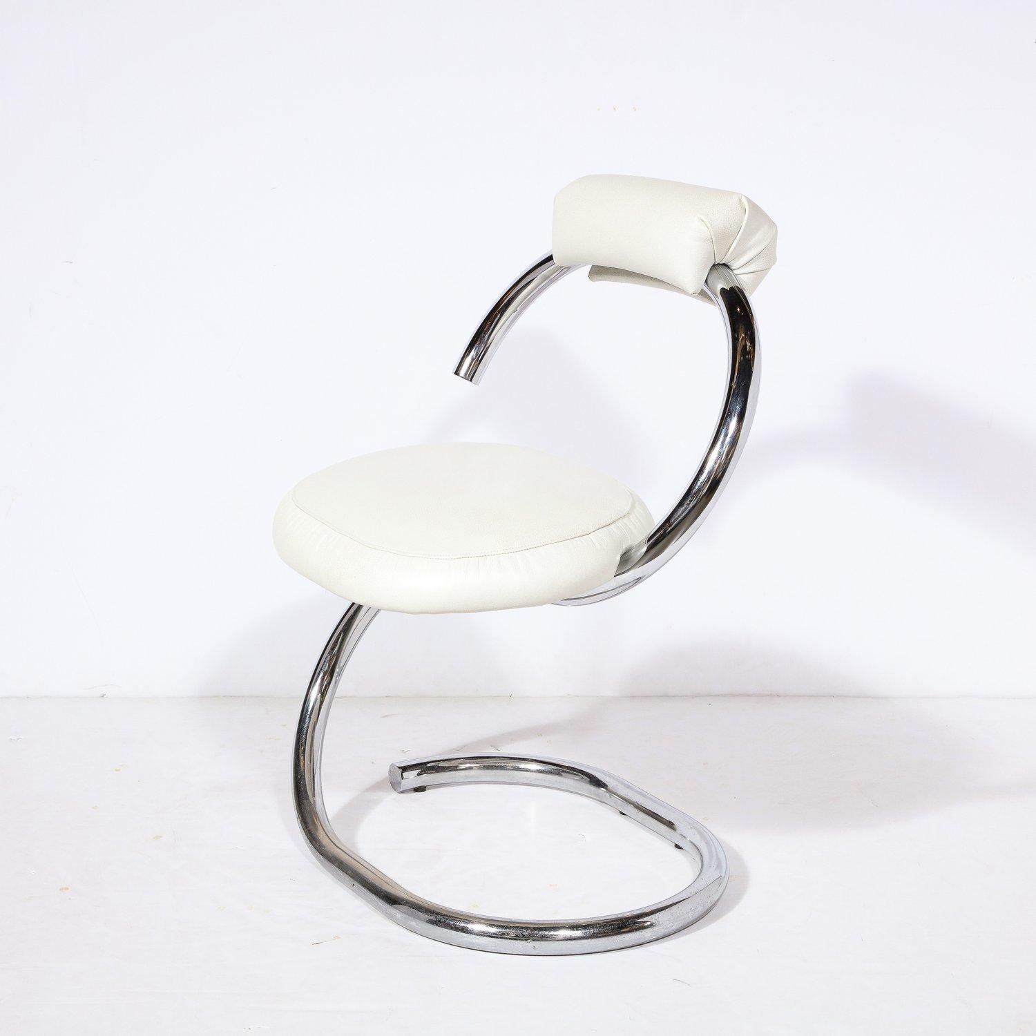 Italian Cobra Chair in Curved Chrome & White Leather by Giotto Stoppino For Sale