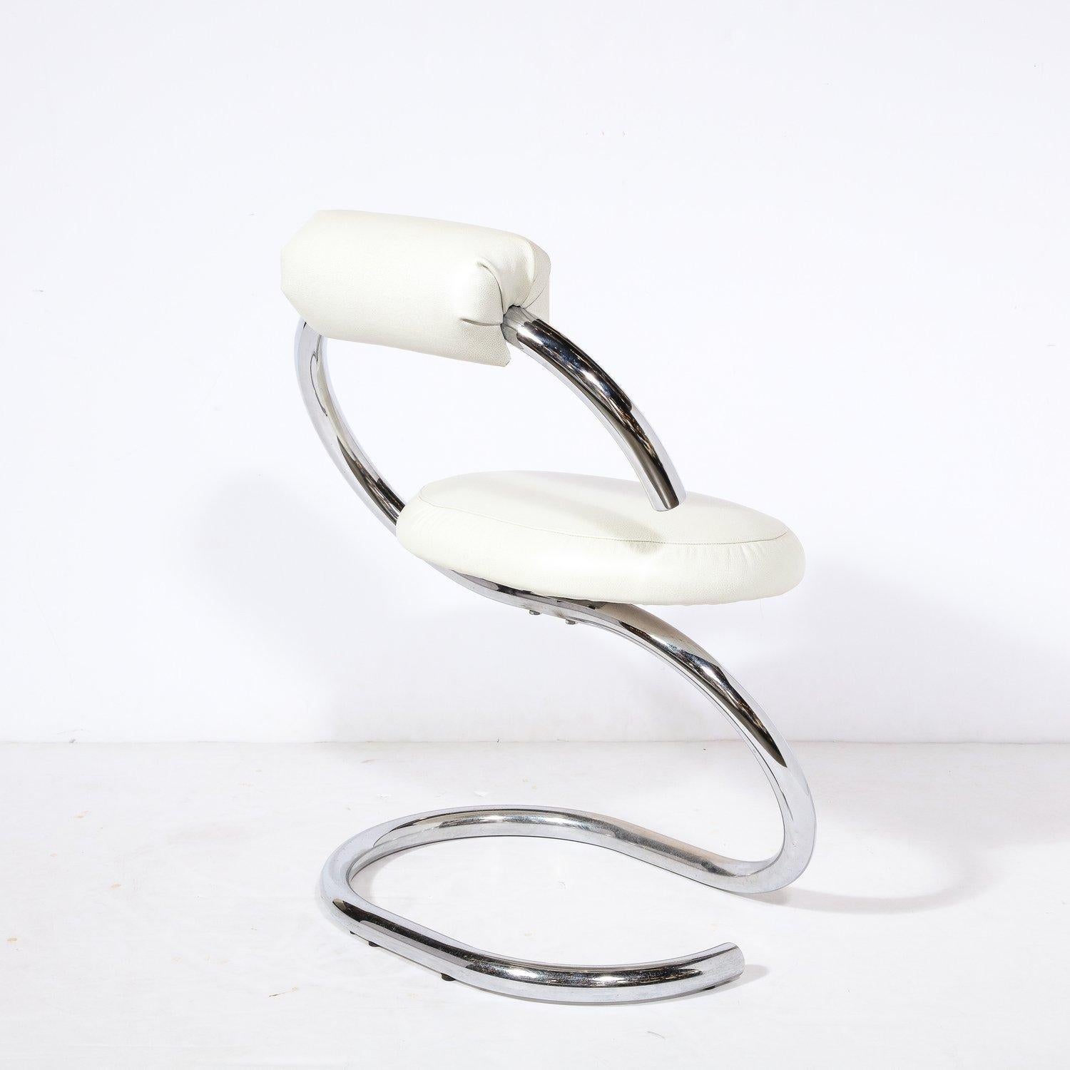 Cobra Chair in Curved Chrome & White Leather by Giotto Stoppino For Sale 1