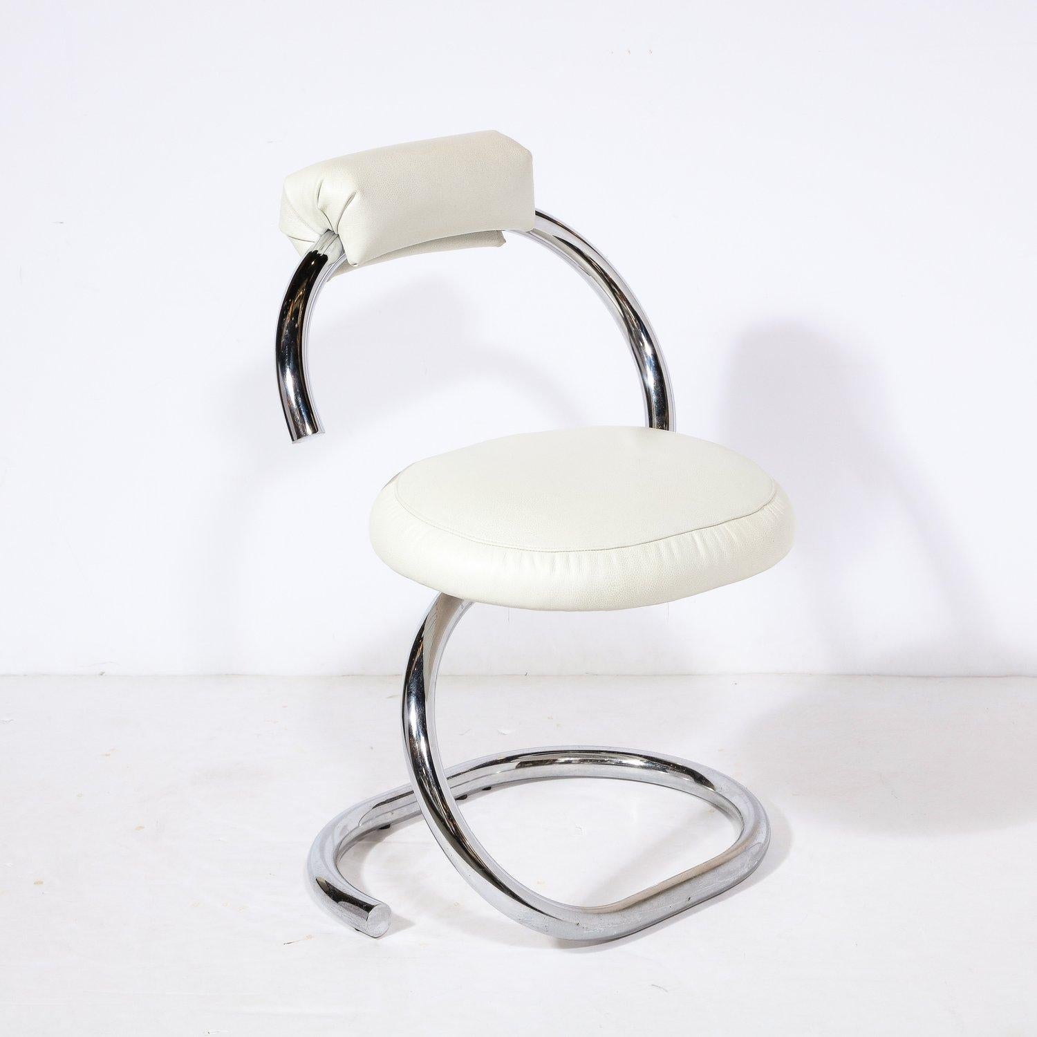 Cobra Chair in Curved Chrome & White Leather by Giotto Stoppino For Sale 3