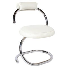 Vintage Cobra Chair in Curved Chrome & White Leather by Giotto Stoppino