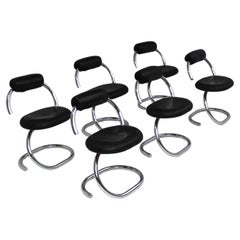 Cobra Chairs in Black Leather by Giotto Stoppino, 1970s, Set of 6