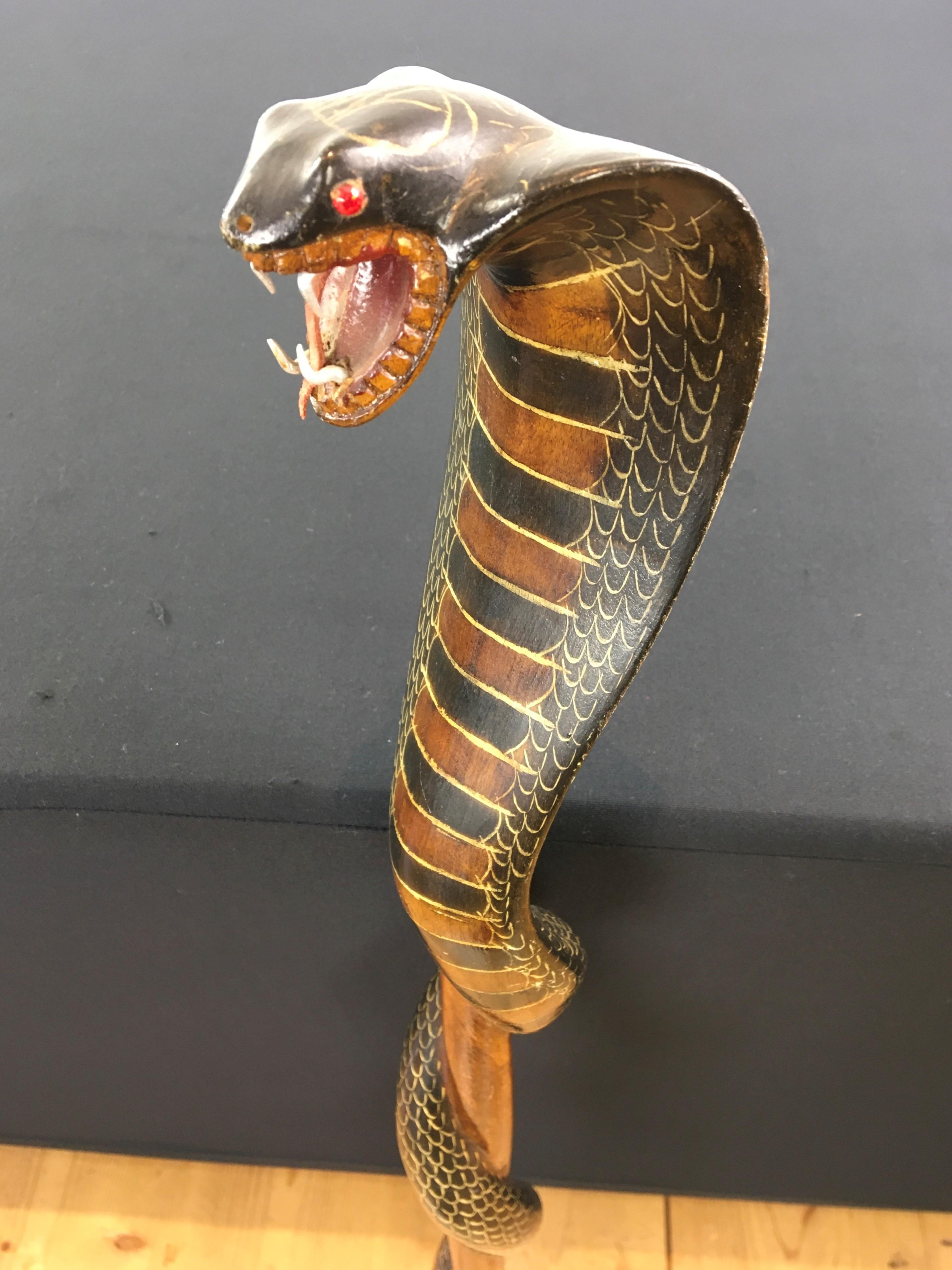 European Cobra Hand, Carved Walking Stick, Walking Cane