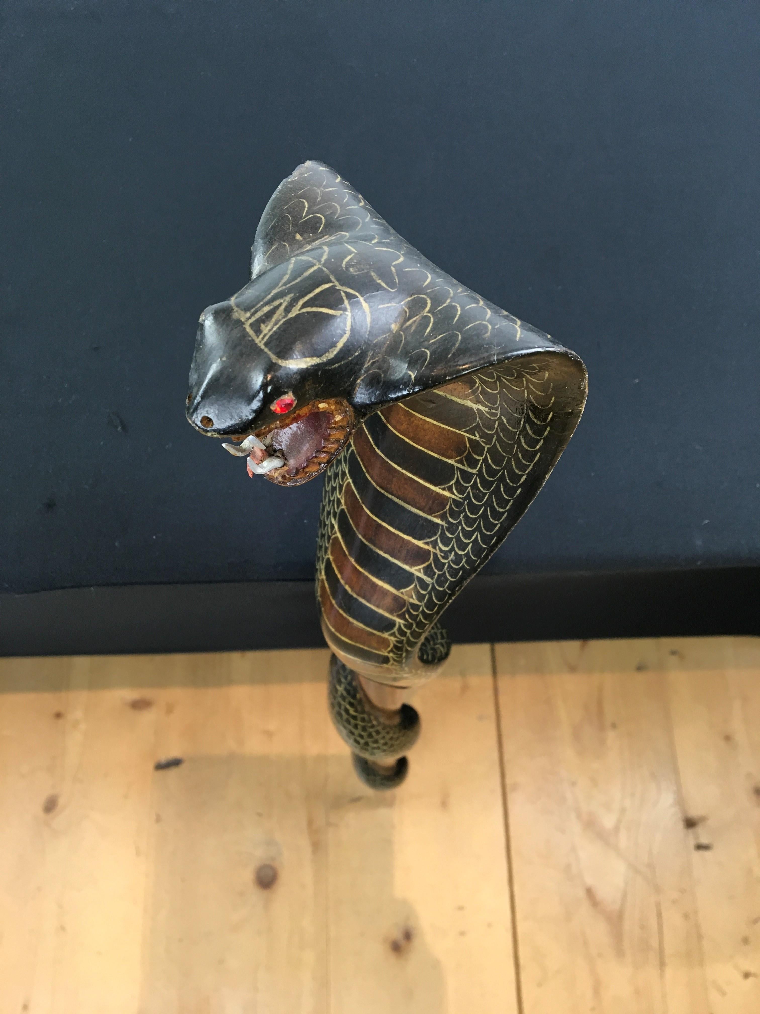 20th Century Cobra Hand, Carved Walking Stick, Walking Cane