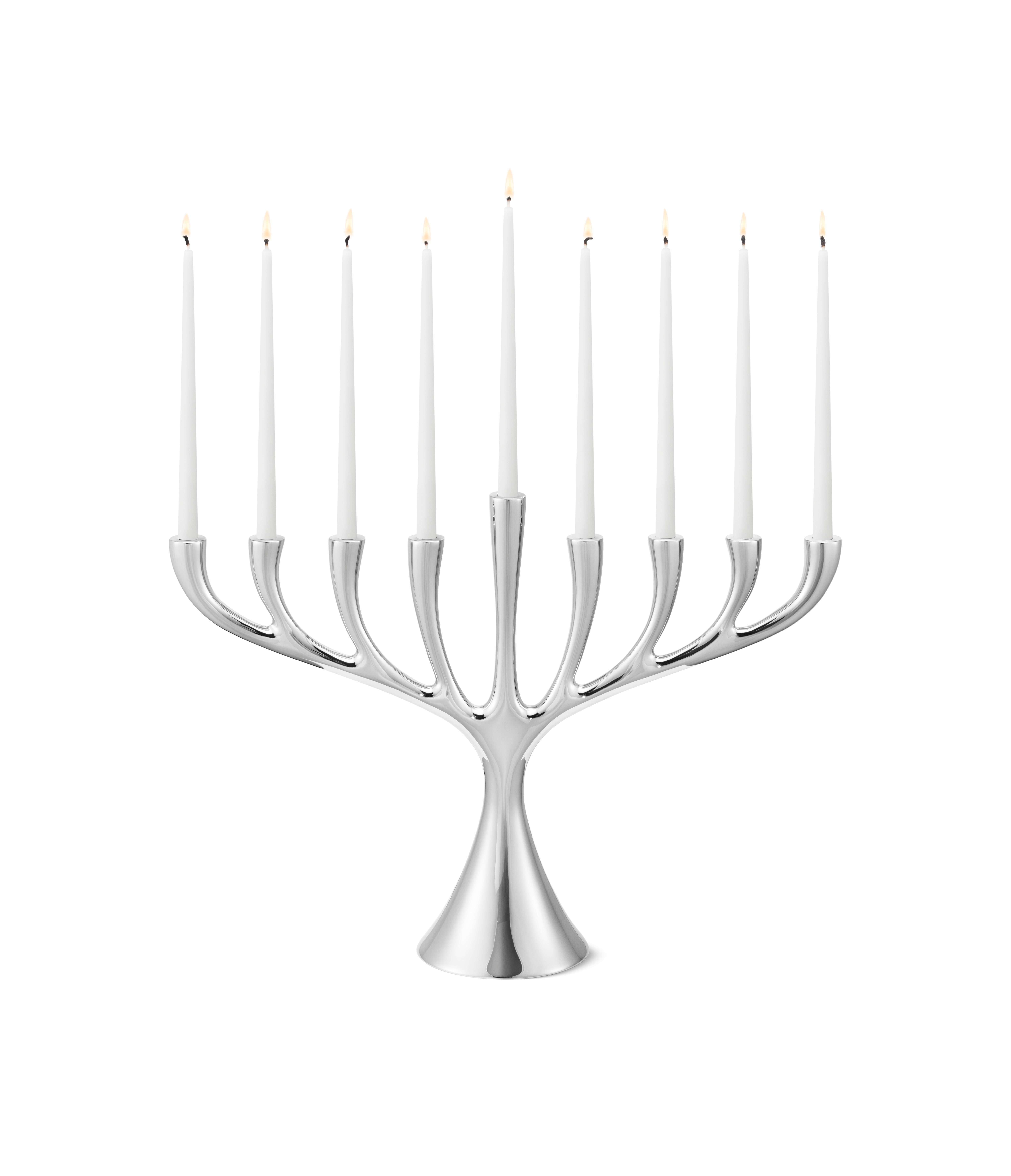 Celebrate Hanukkah with this stunning Scandinavian take on a menorah. Rising from an organic base, the candelabra branch out to display nine tapered candles. It makes a beautiful centrepiece to observe the Festival of Lights with loved ones. 
 
