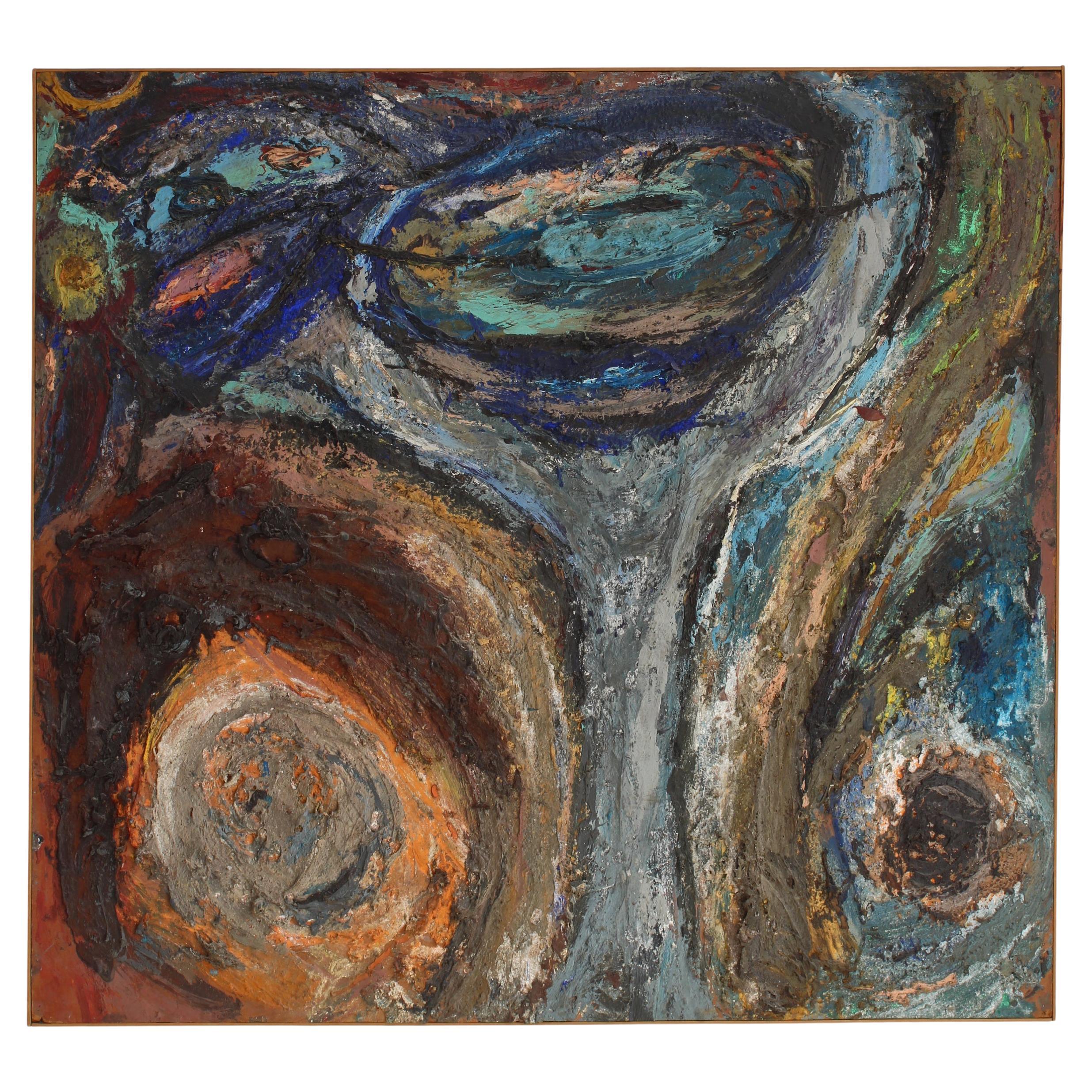 Pintura Cobra del artista danés Erik Nyholm, técnica mixta y óleo fechada en 1965