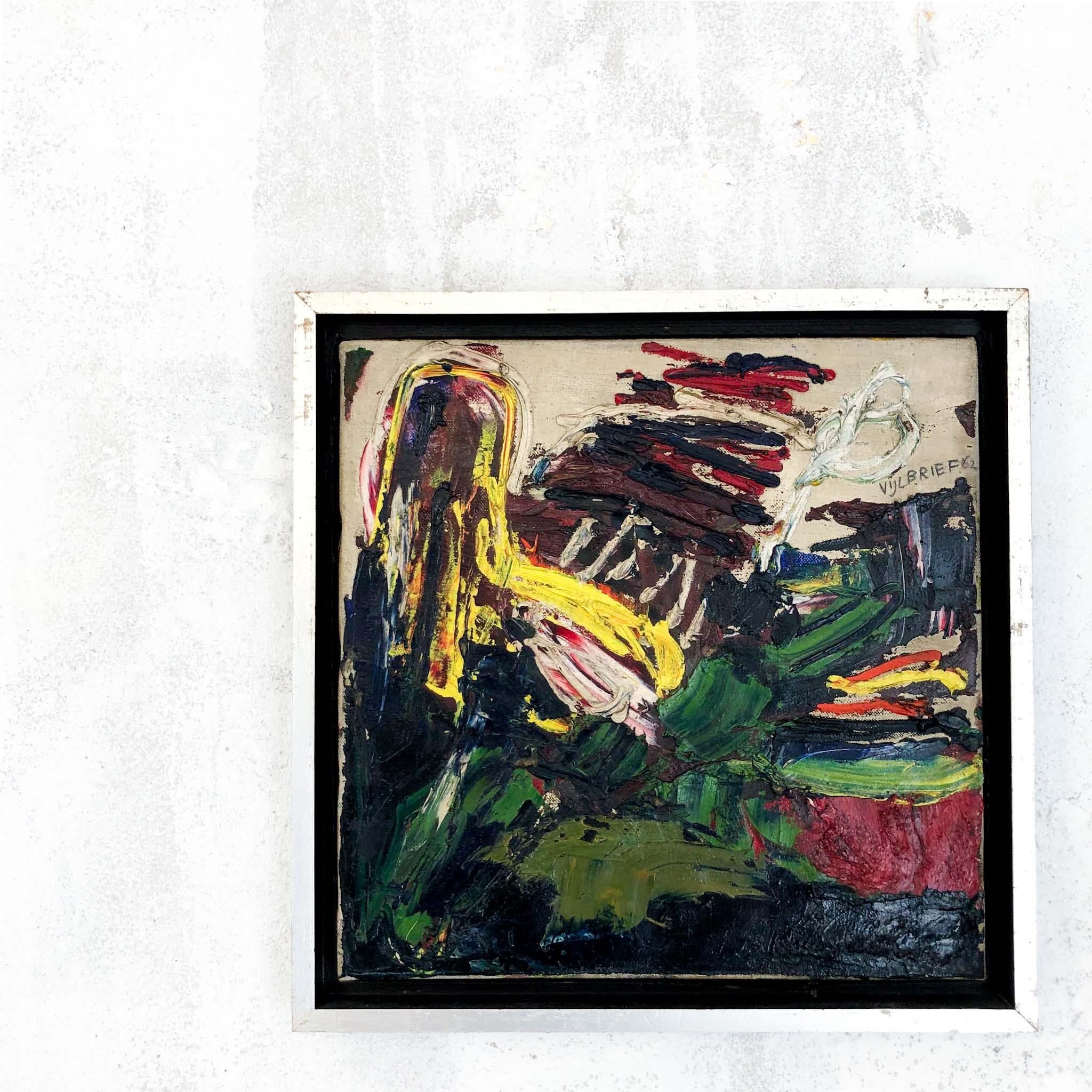 Hand-Painted Cobra Painting ERNST VIJLBRIEF Original Oil on Canvas, 1960s, Signed & Dated For Sale