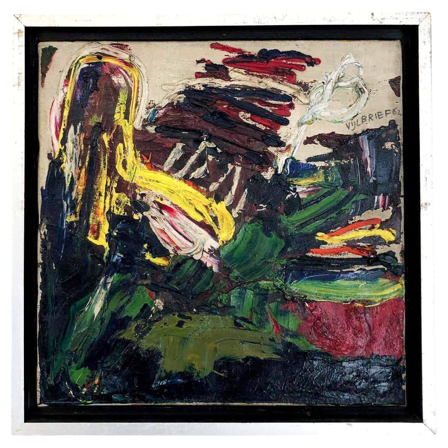 Cobra Painting ERNST VIJLBRIEF Original Oil on Canvas, 1960s, Signed & Dated For Sale