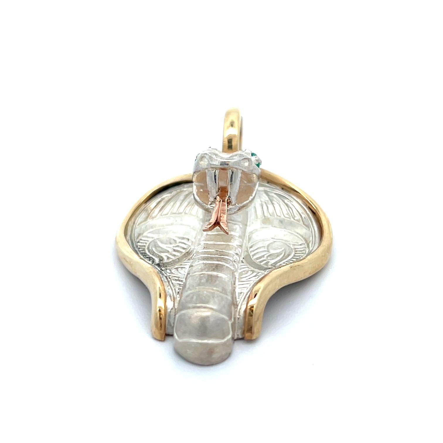 Cobra Pendant Sterling Silver 14k Gold Emeralds Snake Chain In New Condition For Sale In New York, NY