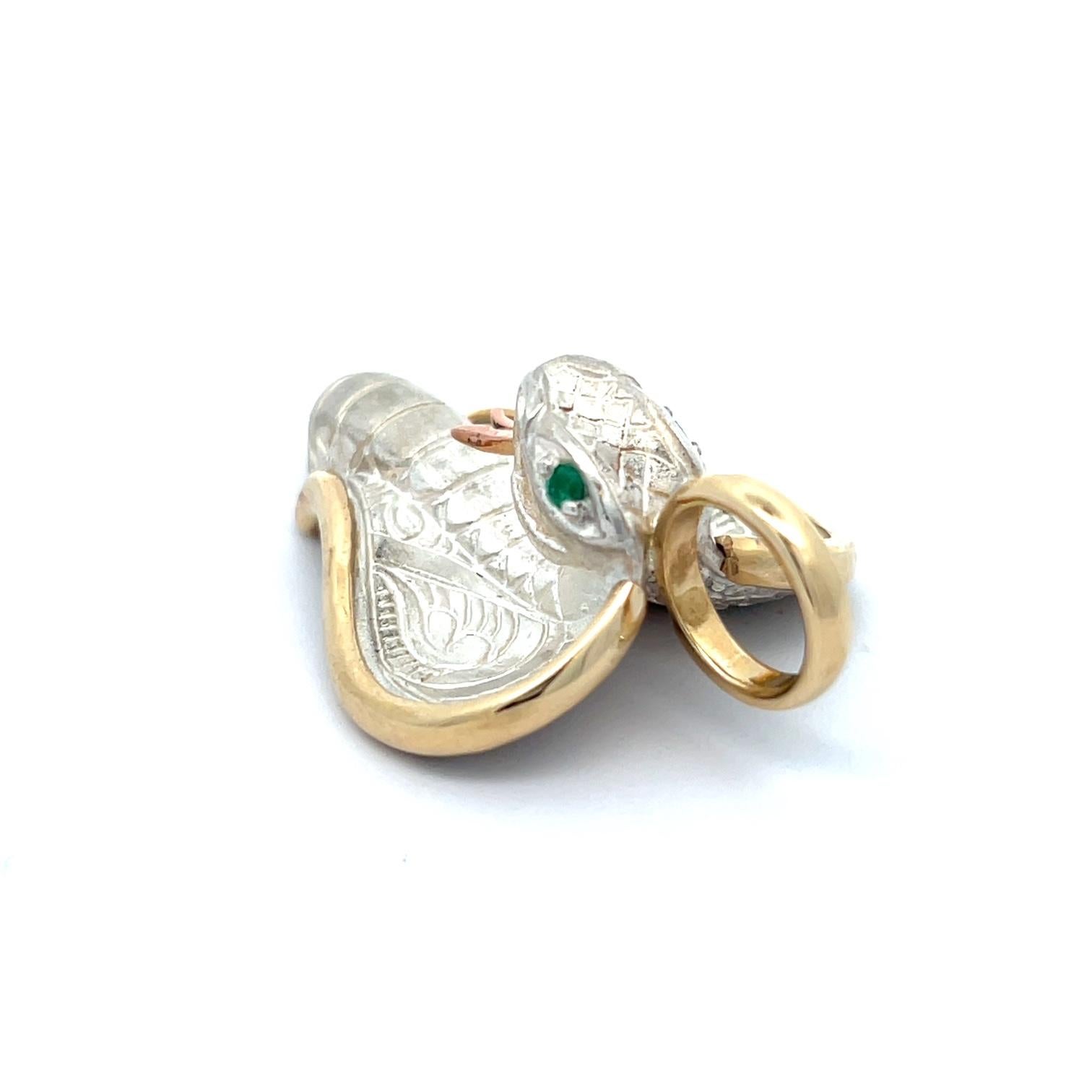 Cobra Pendant Sterling Silver 14k Gold Emeralds Snake Chain For Sale 1