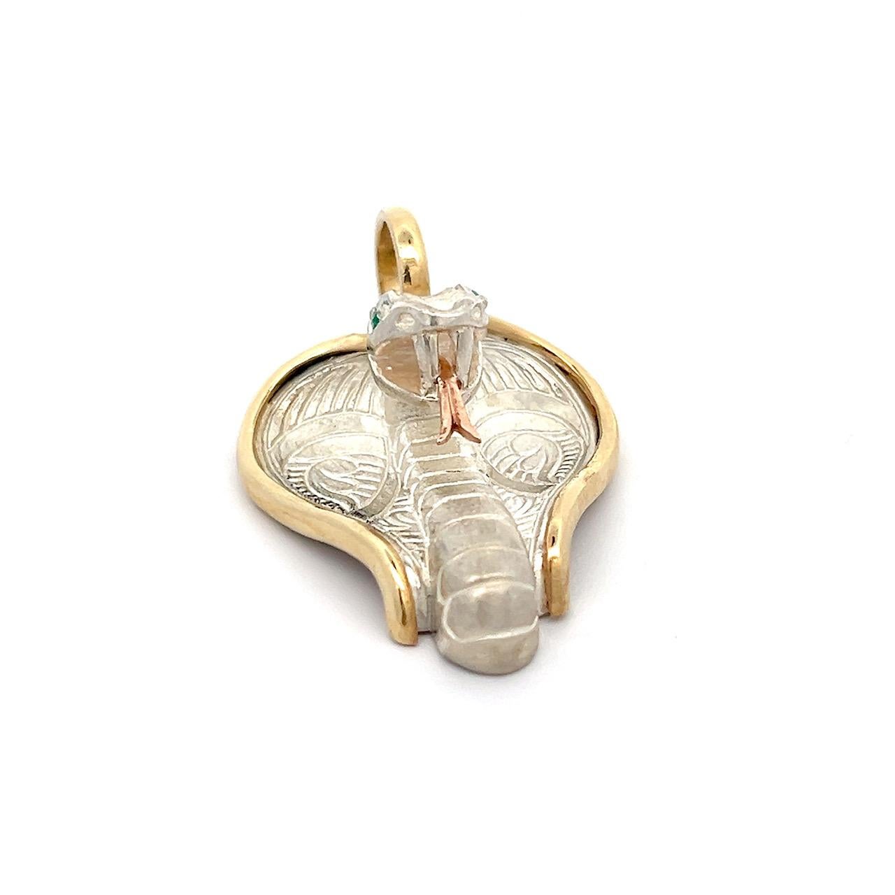 Cobra Pendant Sterling Silver 14k Gold Emeralds Snake Chain For Sale 3