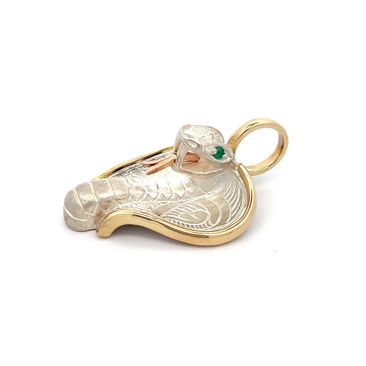 Cobra Pendant Sterling Silver 14k Gold Emeralds Snake Chain For Sale 5