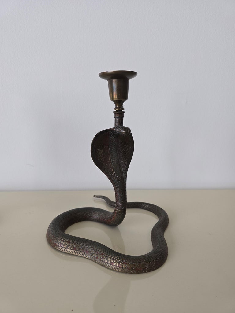 PIED DE LAMPE Bronze Cobra Serpent Vintage Hauteur 27 Cm Piece Lourde