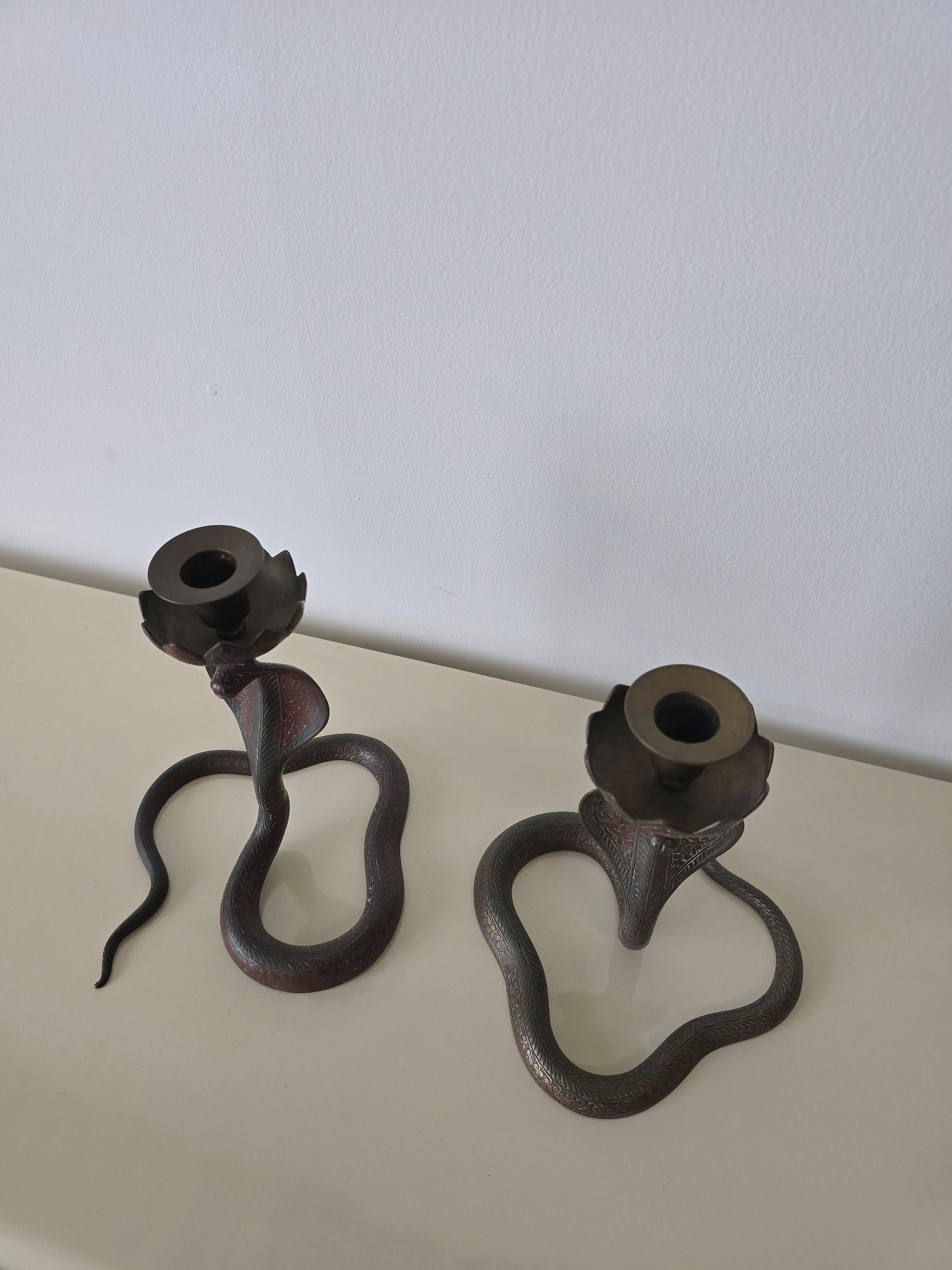 Unknown Cobra Snake Brass Bronze Candleholders