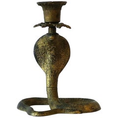 Antique Cobra Snake Candlestick Holder in Gold Gilt