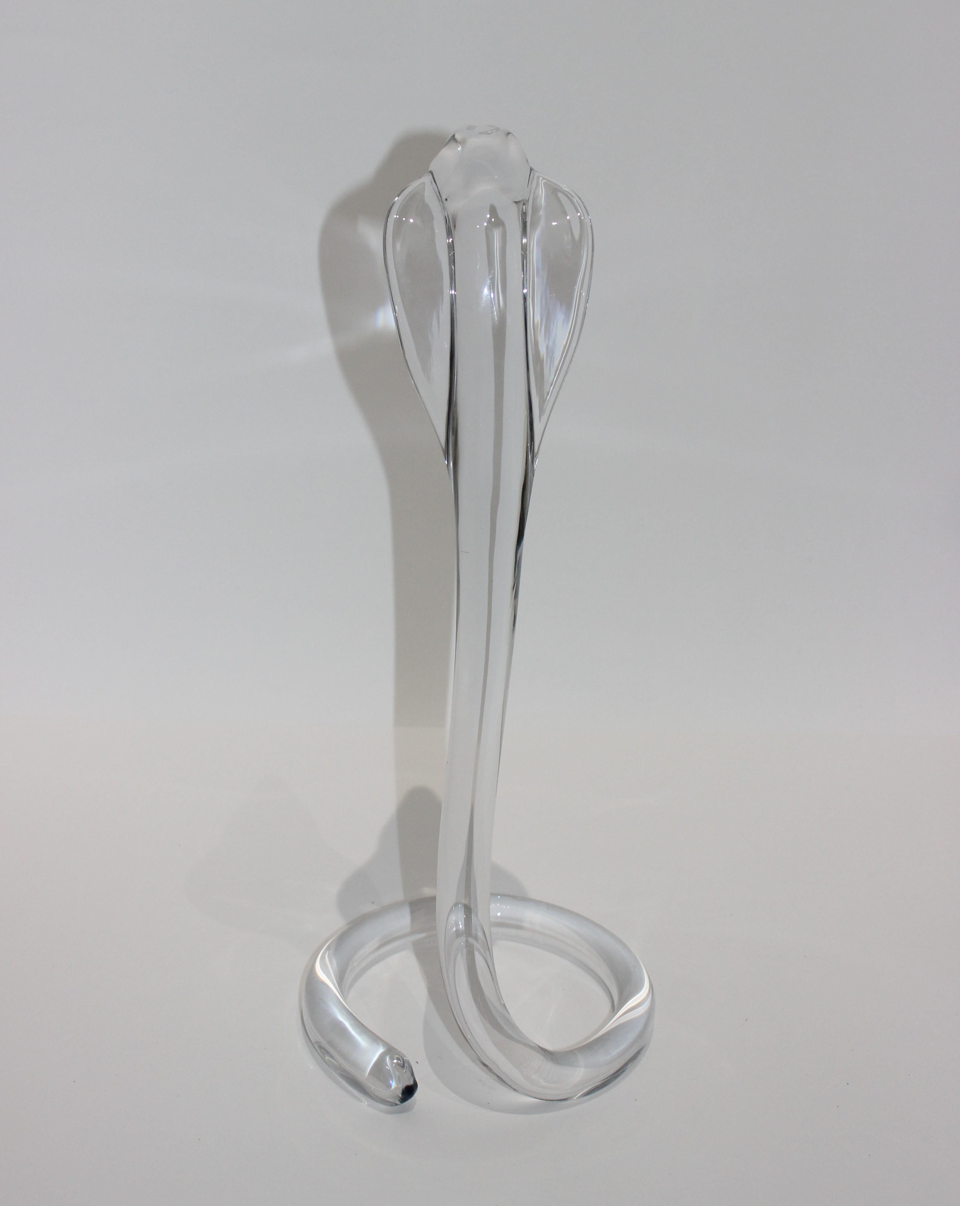 20th Century Daum Crystal Cobra Snake Figure