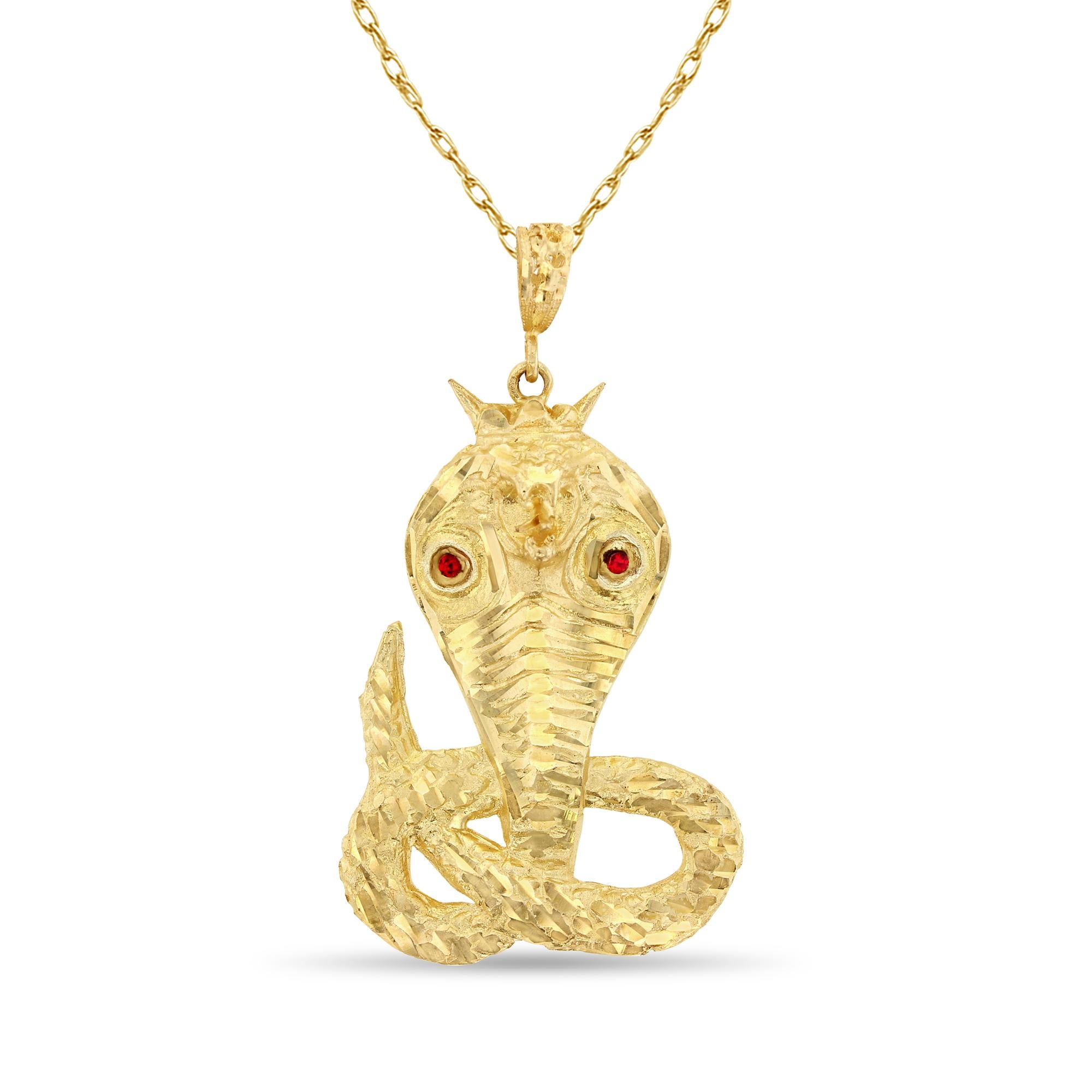 Cobra Snake Gold Necklace with Ruby Accents 10K Yellow Gold In New Condition For Sale In Sugar Land, TX